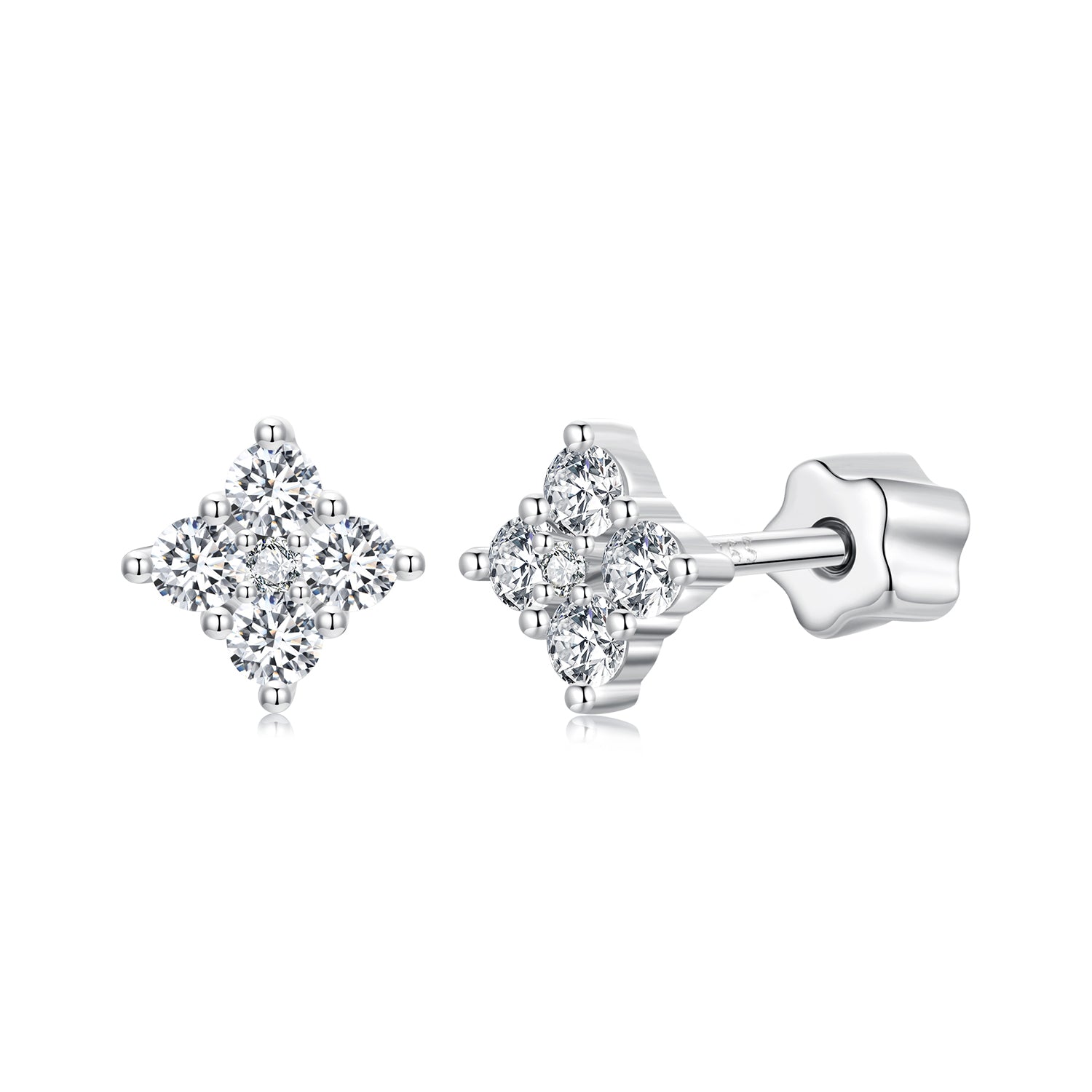 Blooming Clover Four-Petal Flower Moissanite Stud Earrings | Sterling Silver
