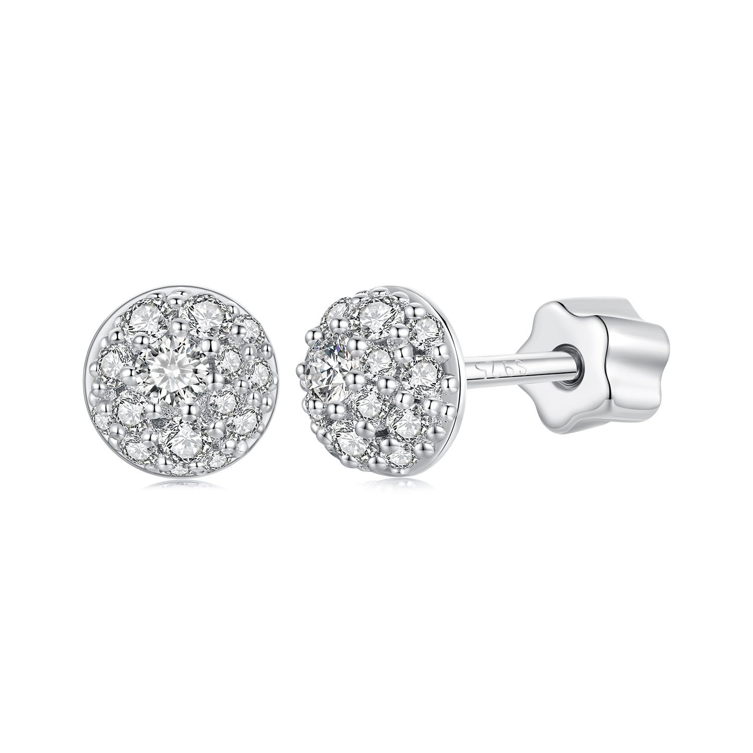 Pavé Cluster Moissanite Stud Earrings | Screw-Back in Sterling Silver