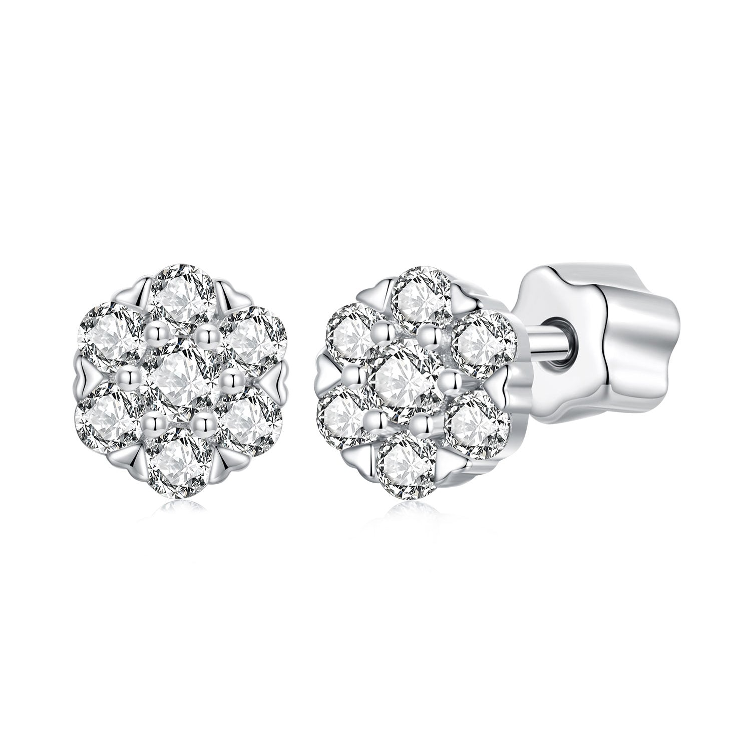 Floral Cluster Moissanite Stud Earrings | Screw-Back in Sterling Silver