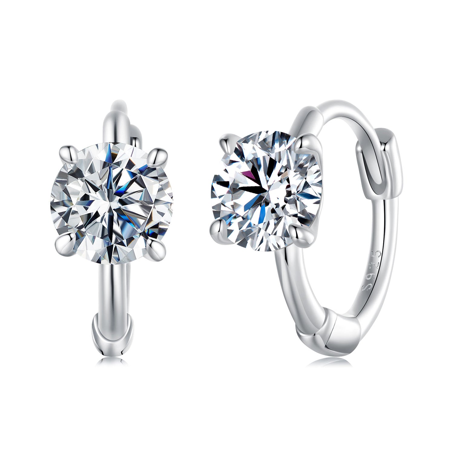 Four-Prong Solitaire Moissanite Huggie Earrings | Sterling Silver
