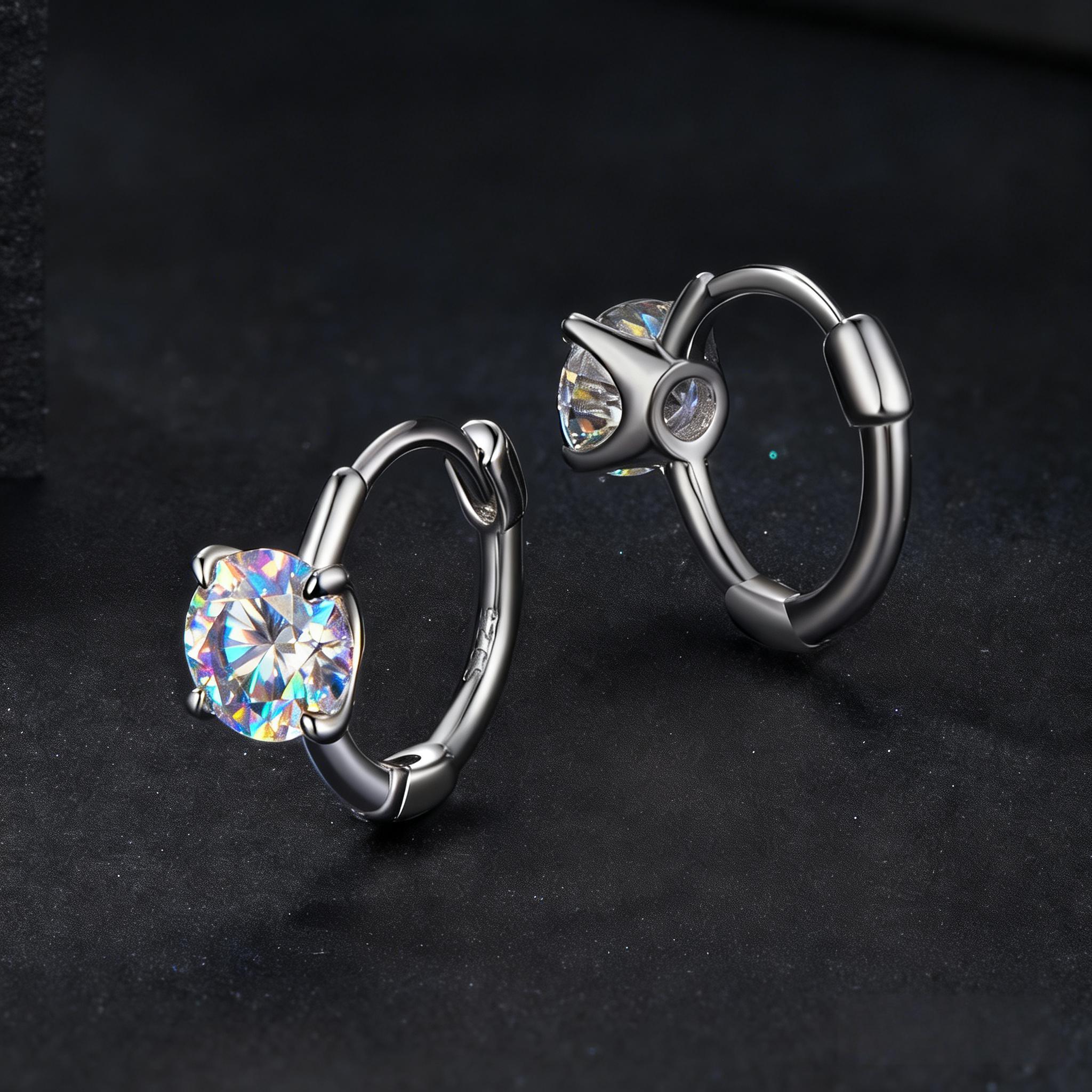 Four-Prong Solitaire Moissanite Huggie Earrings | Sterling Silver