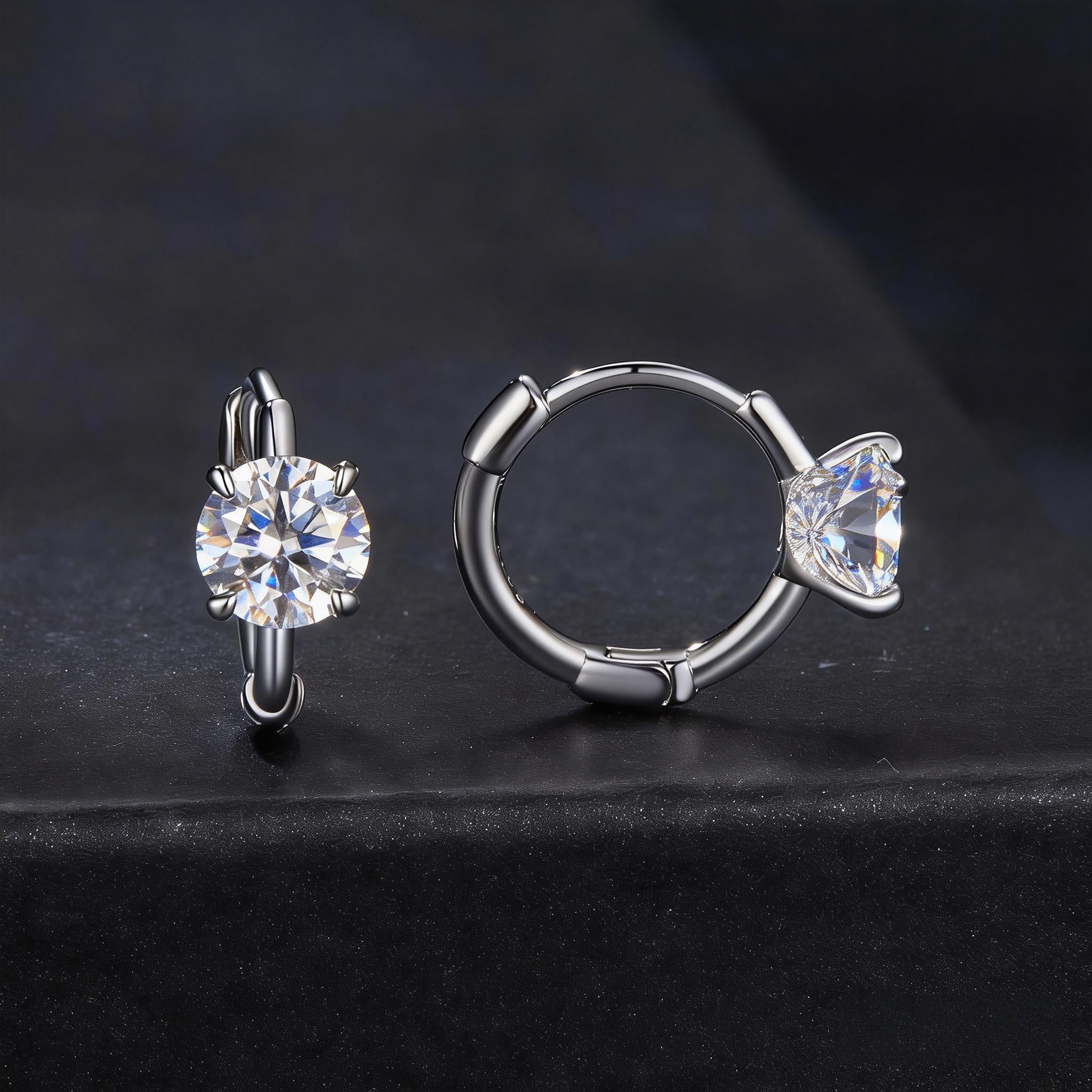 Four-Prong Solitaire Moissanite Huggie Earrings | Sterling Silver