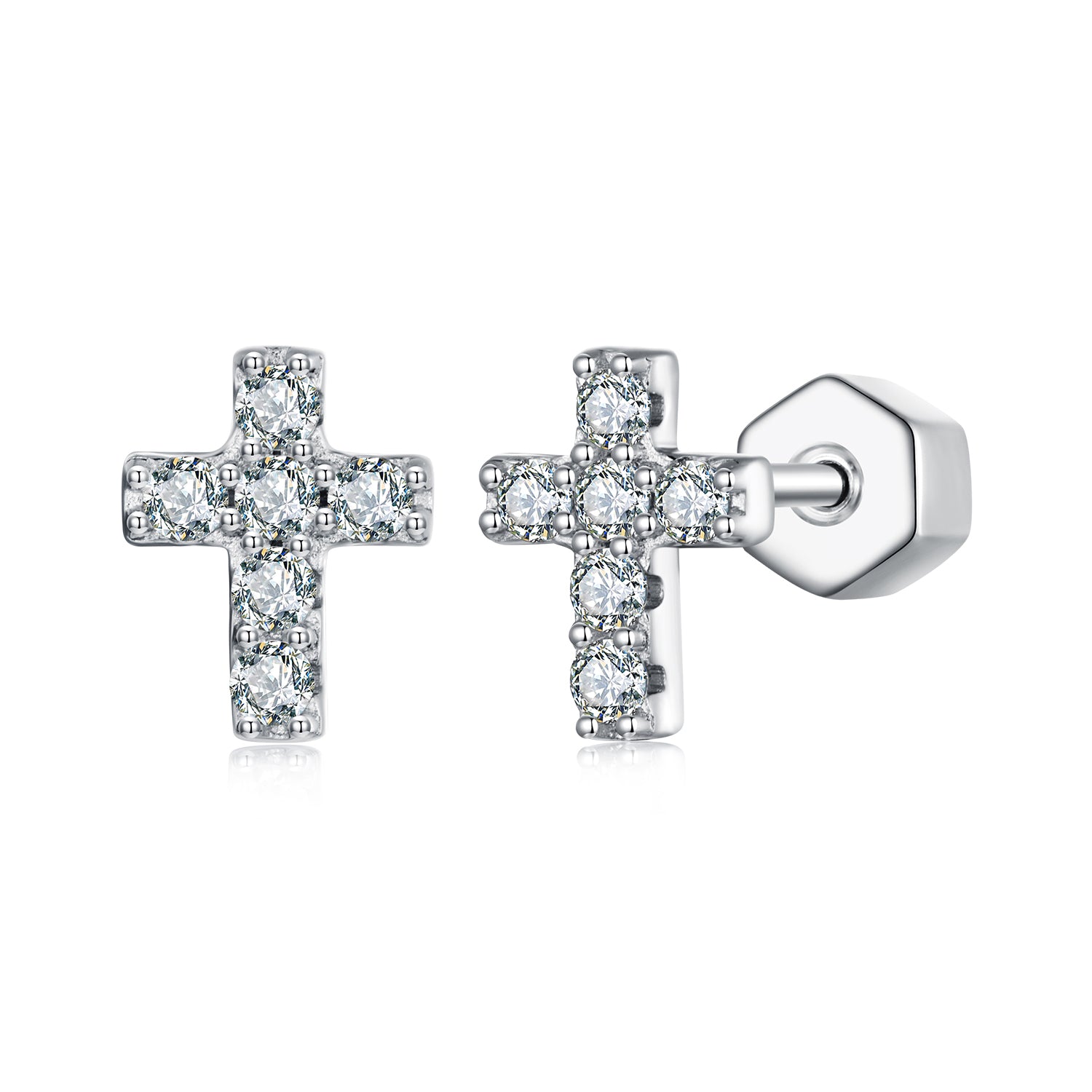 Faith Cross Moissanite Stud Earrings | Sterling Silver
