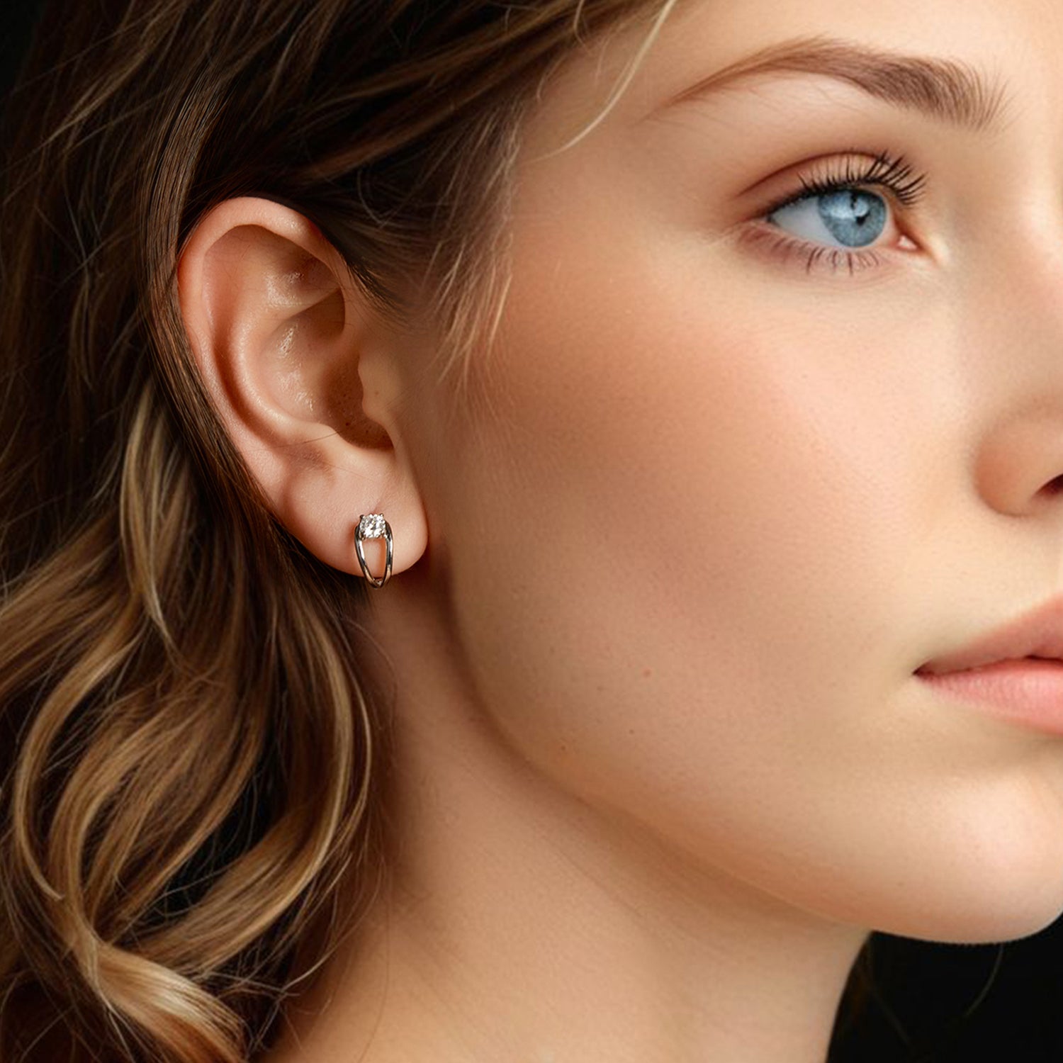 Swirl Frame Moissanite Hoop Earrings | Sterling Silver