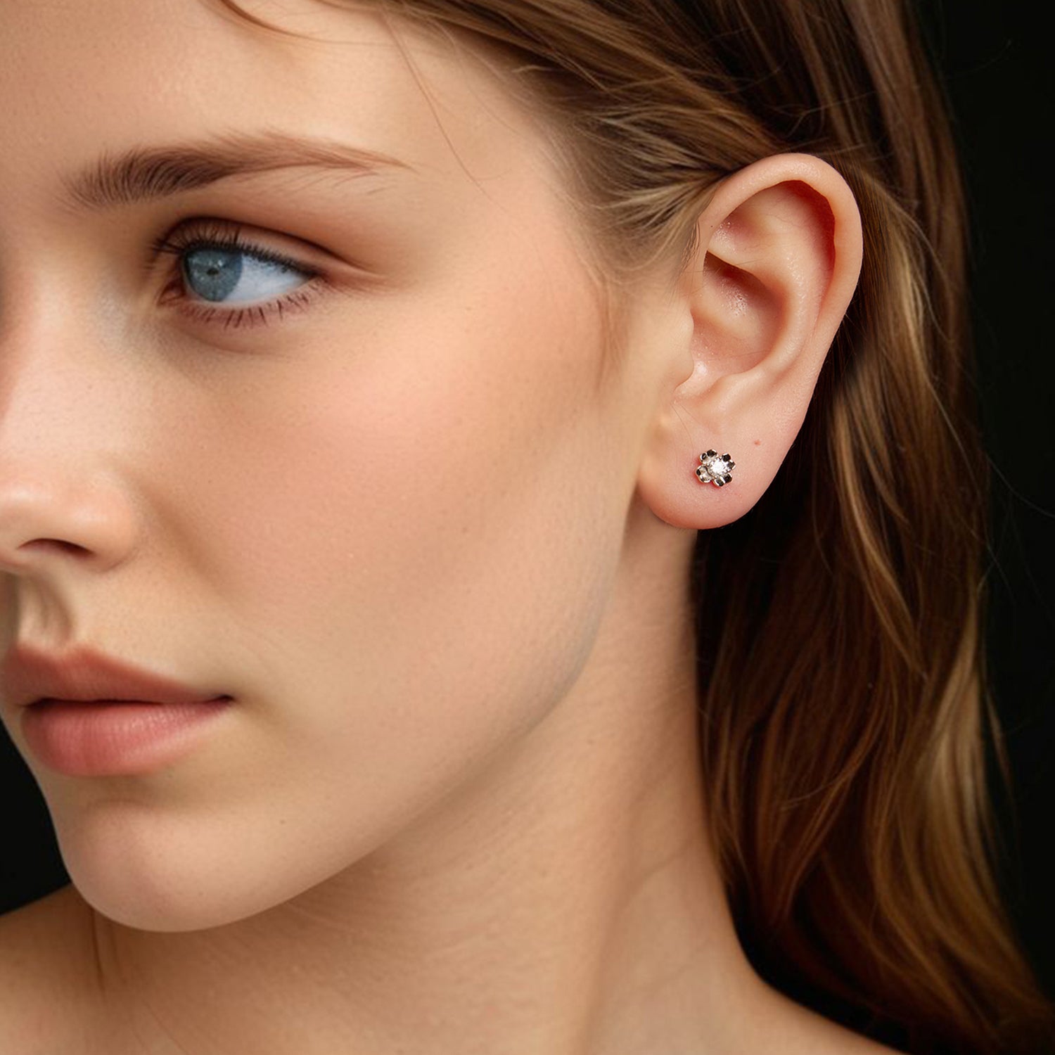 Four-Petal Flower Moissanite Stud Earrings | Sterling Silver