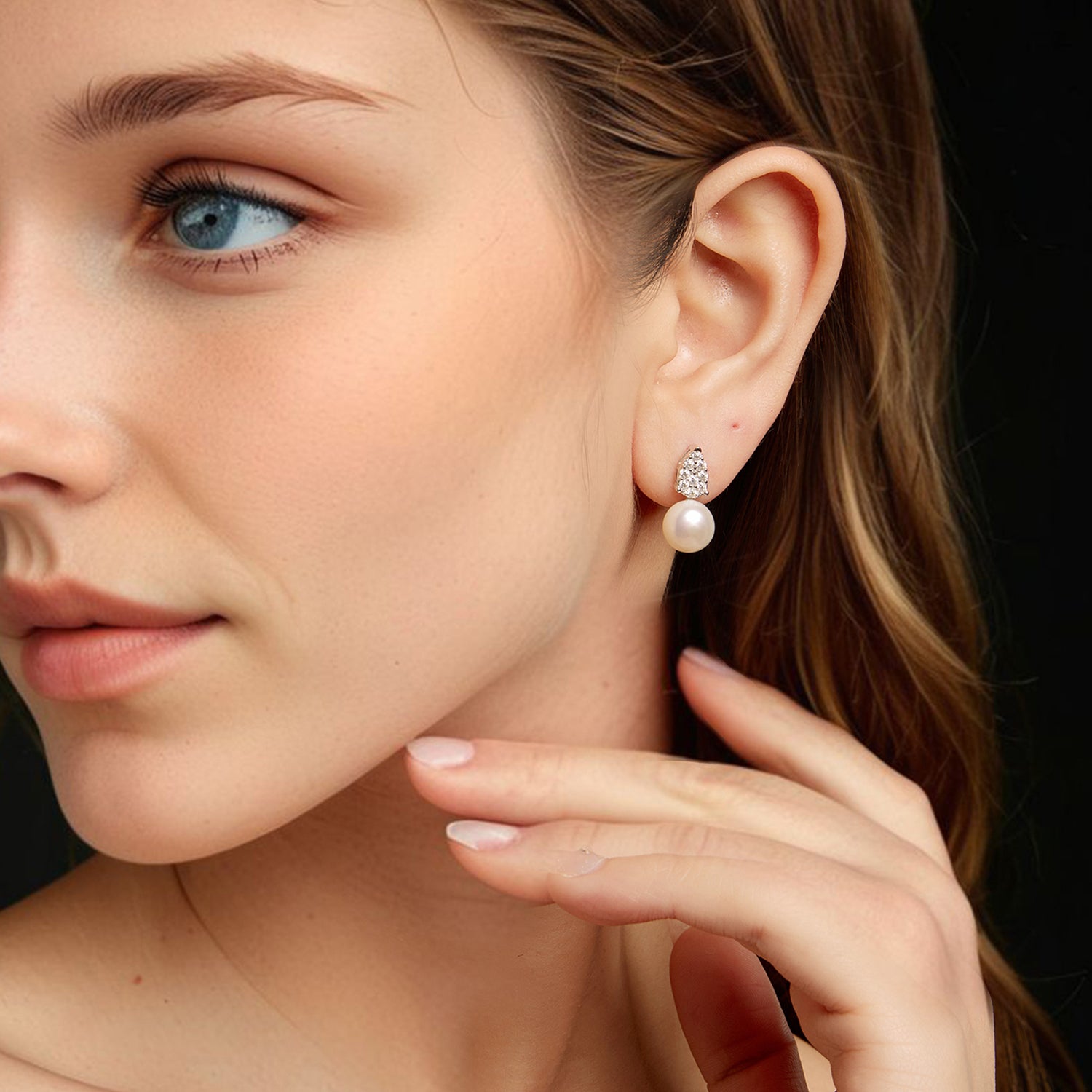 Pearl & Moissanite Teardrop Stud Earrings | Sterling Silver