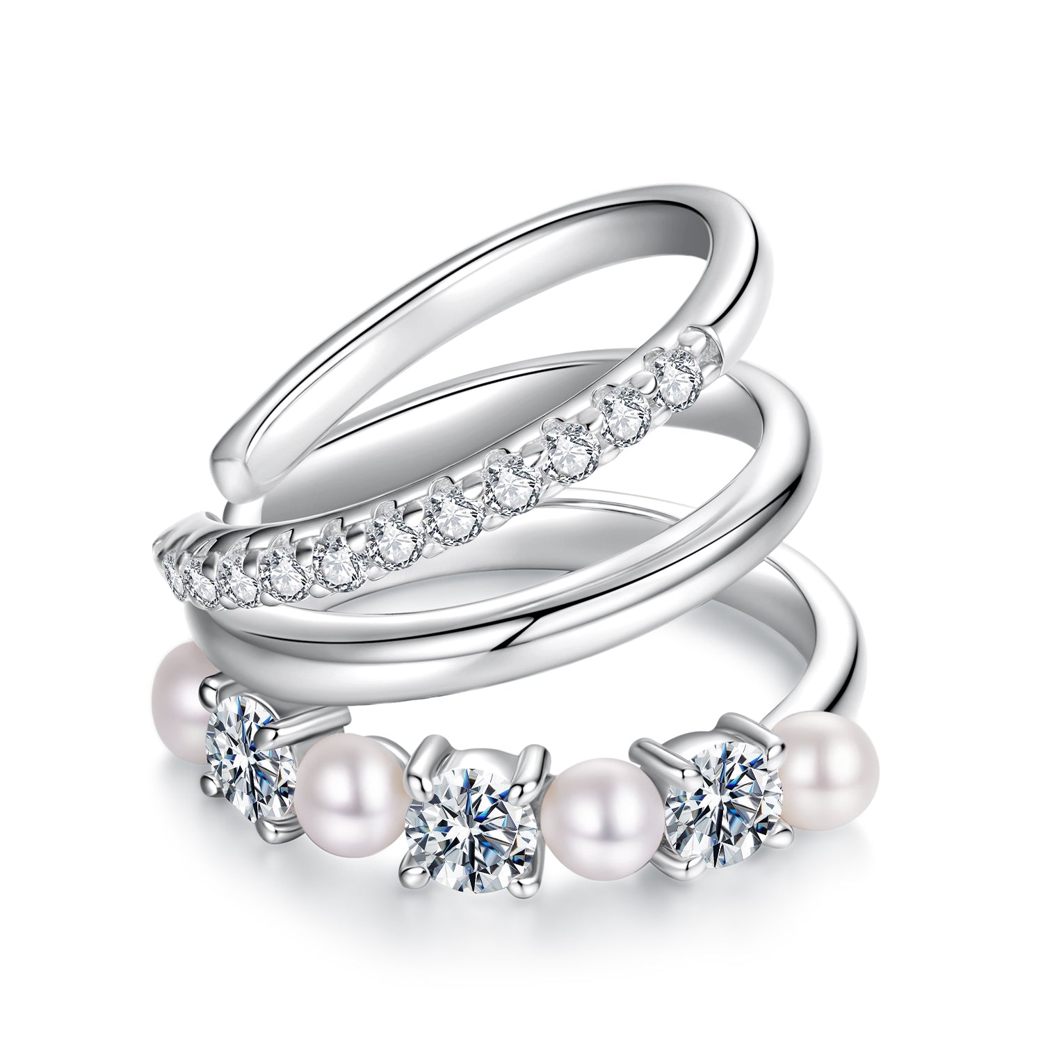 Pearl & Moissanite Ear Cuff | No Piercing Sterling Silver