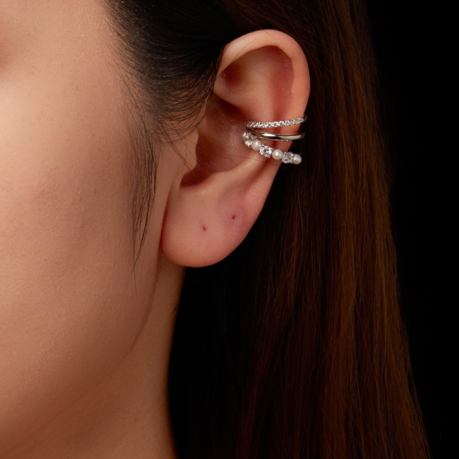 Pearl & Moissanite Ear Cuff | No Piercing Sterling Silver