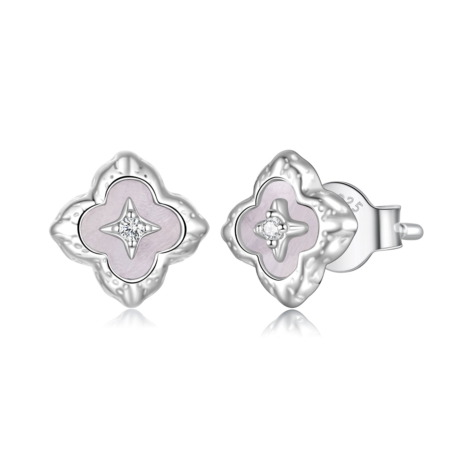 Openwork Four-Leaf Clover Moissanite Stud Earrings | Sterling Silver