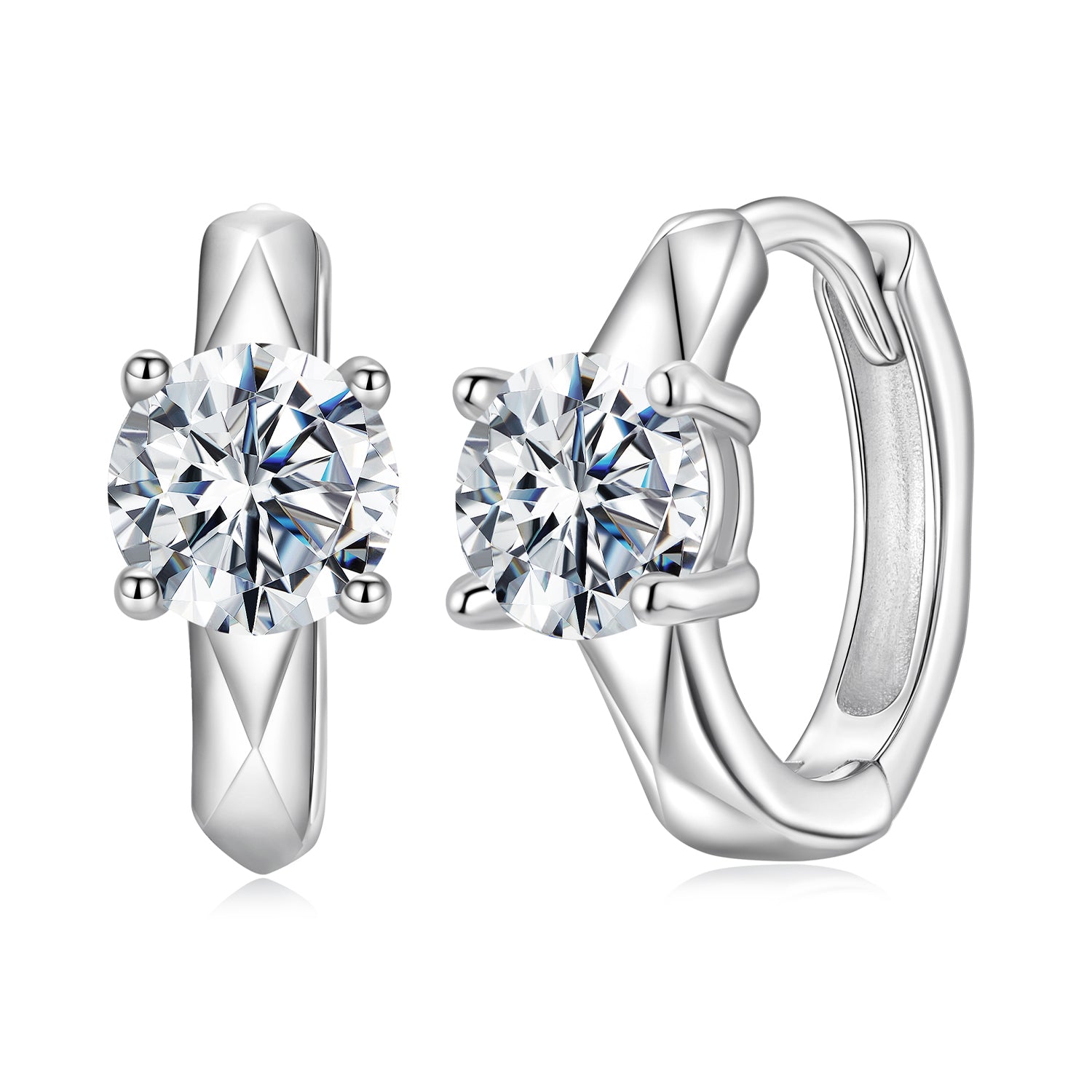 Classic Moissanite Huggie Hoop Earrings | Sterling Silver