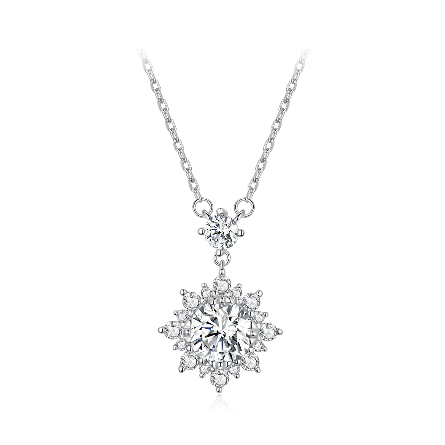 Radiant Sunflower Halo Moissanite Pendant Necklace | Sterling Silver