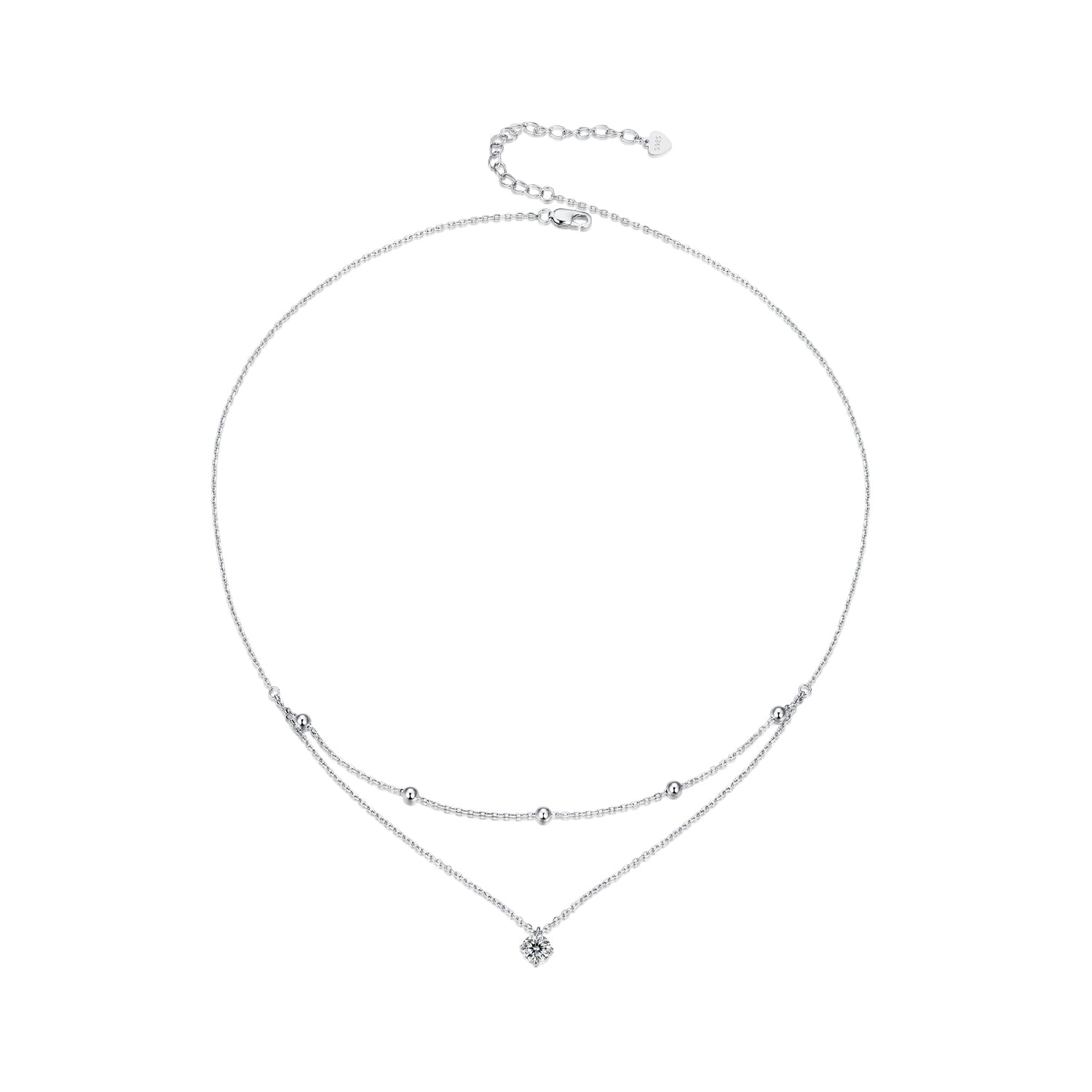Layered Double Chain Moissanite Necklace | Sterling Silver