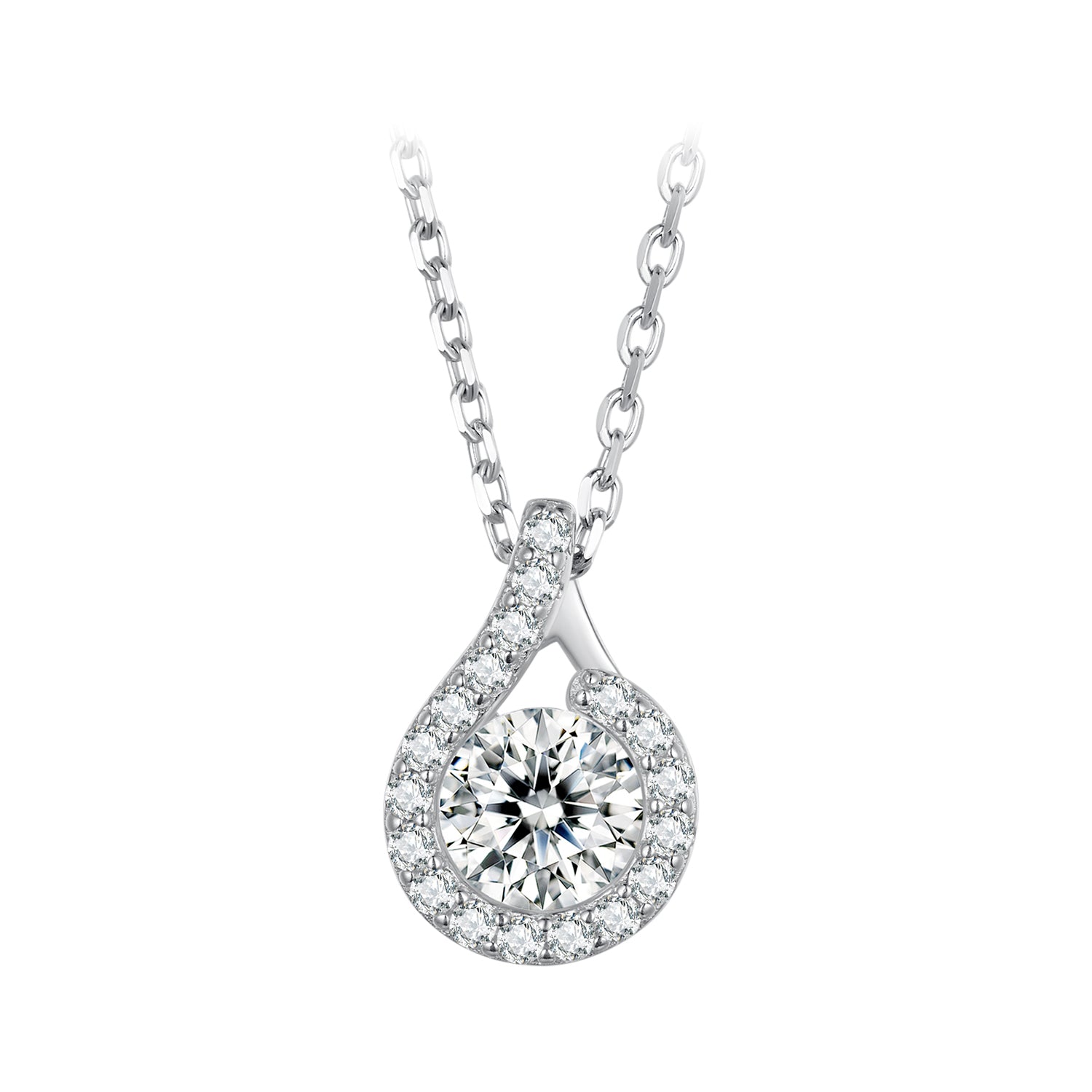 Teardrop Halo Moissanite Necklace | Pavé Bail in Sterling Silver
