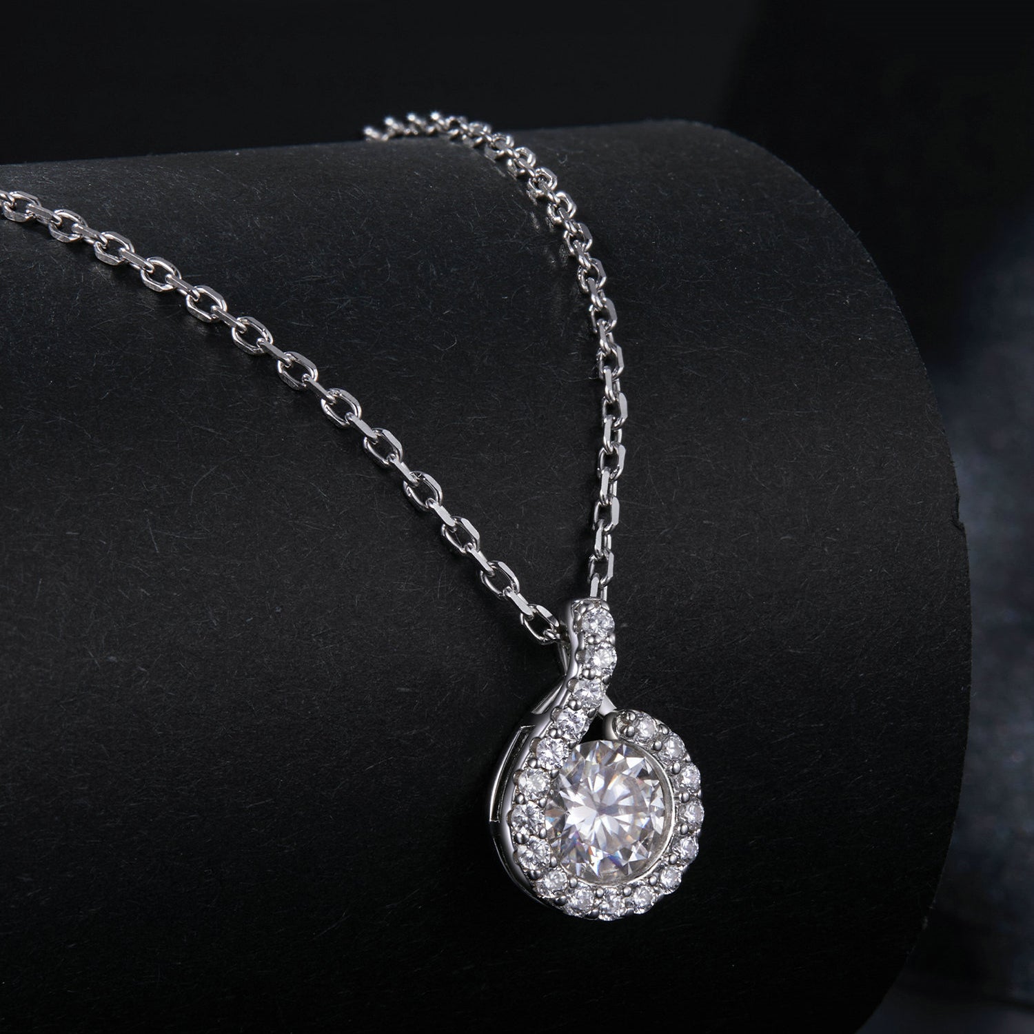 Teardrop Halo Moissanite Necklace | Pavé Bail in Sterling Silver