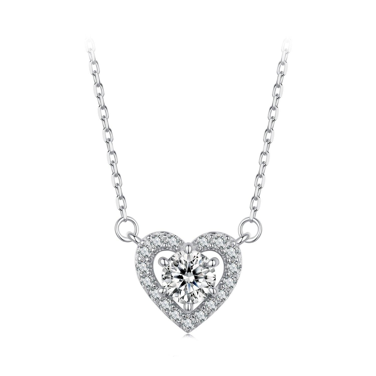 Heart Halo Moissanite Necklace | Sterling Silver