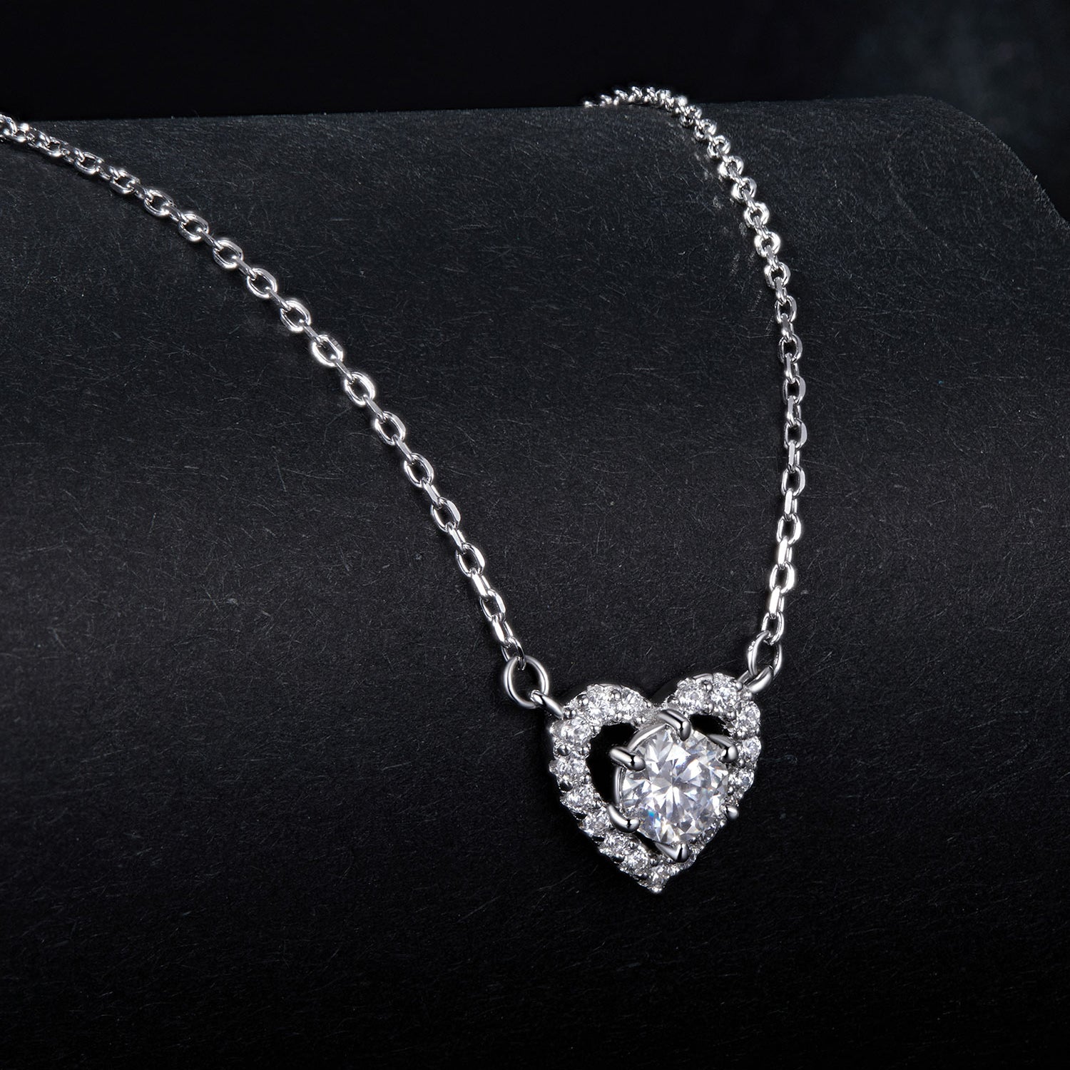 Heart Halo Moissanite Necklace | Sterling Silver