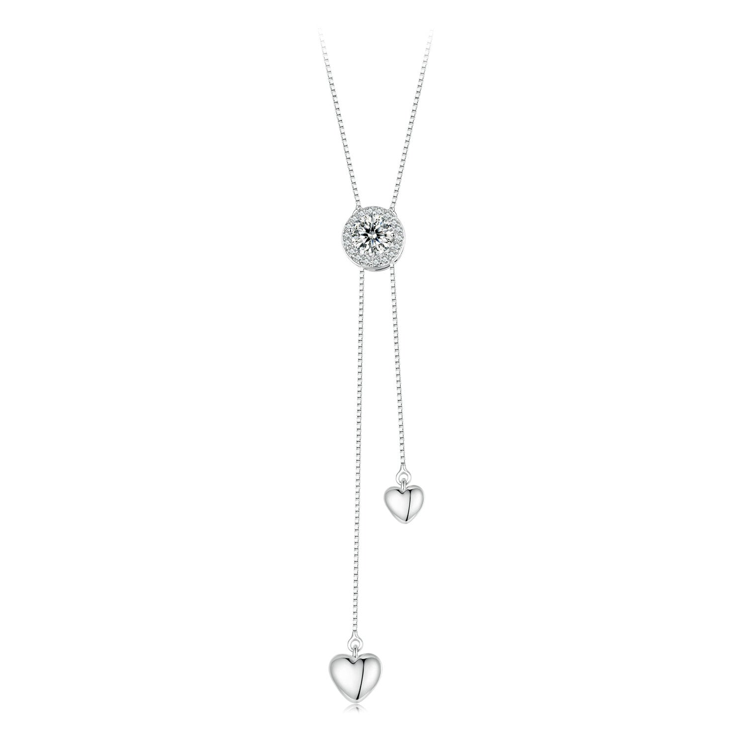 Romantic Hearts Halo Moissanite Y-Necklace | Sterling Silver