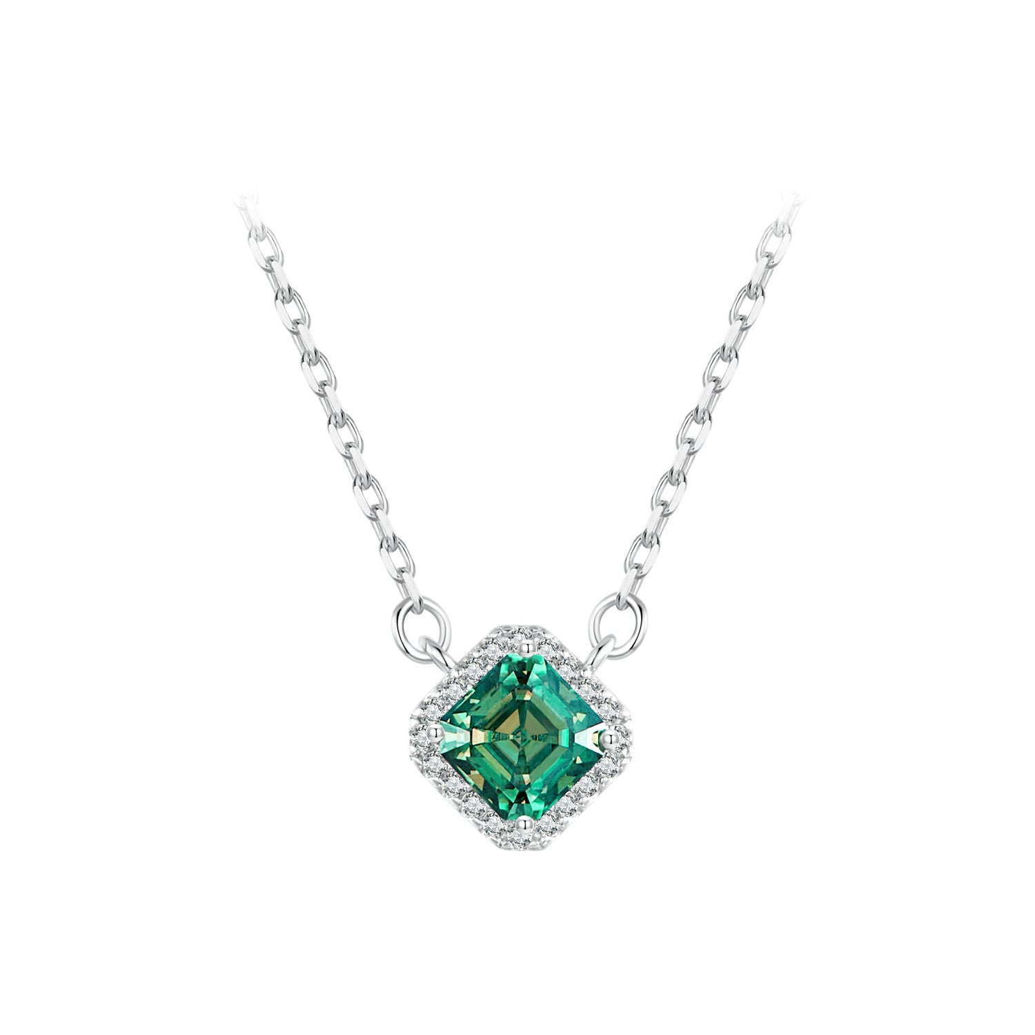 Green Moissanite Necklace | Halo in Sterling Silver