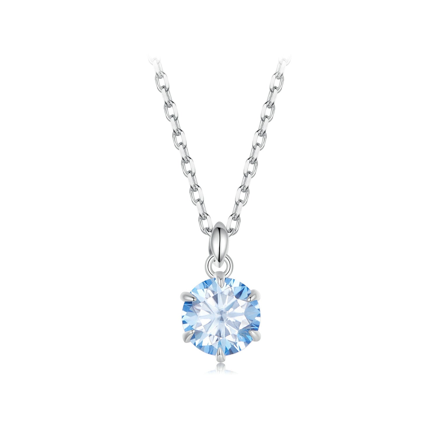Sky Blue Round Moissanite Solitaire Necklace | Sterling Silver