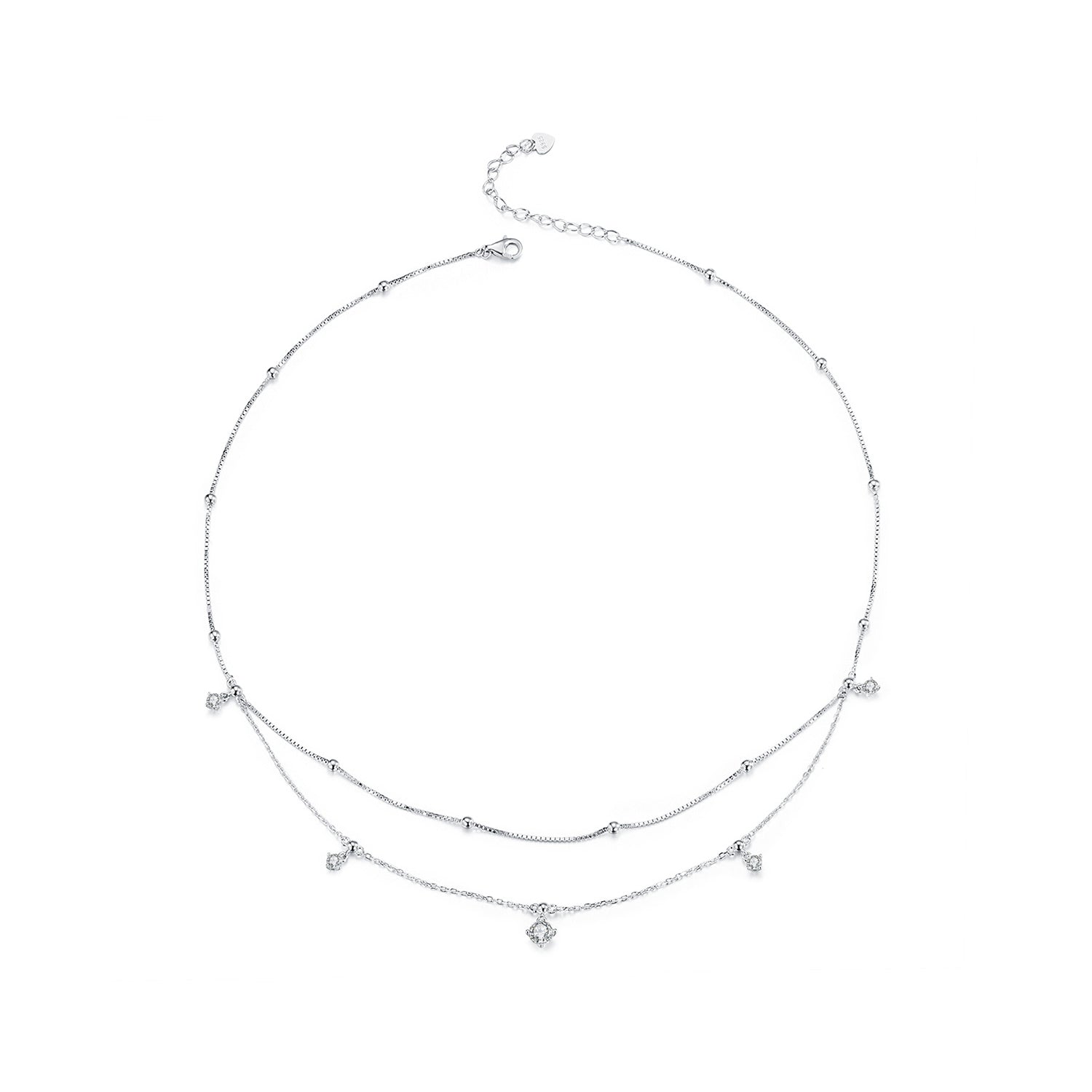 Layered Double-Strand Moissanite Tassel Necklace | Sterling Silver