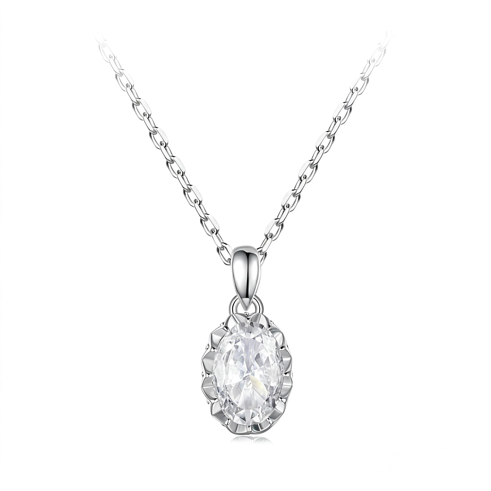 Vintage Crown Oval Moissanite Pendant Necklace | Sterling Silver