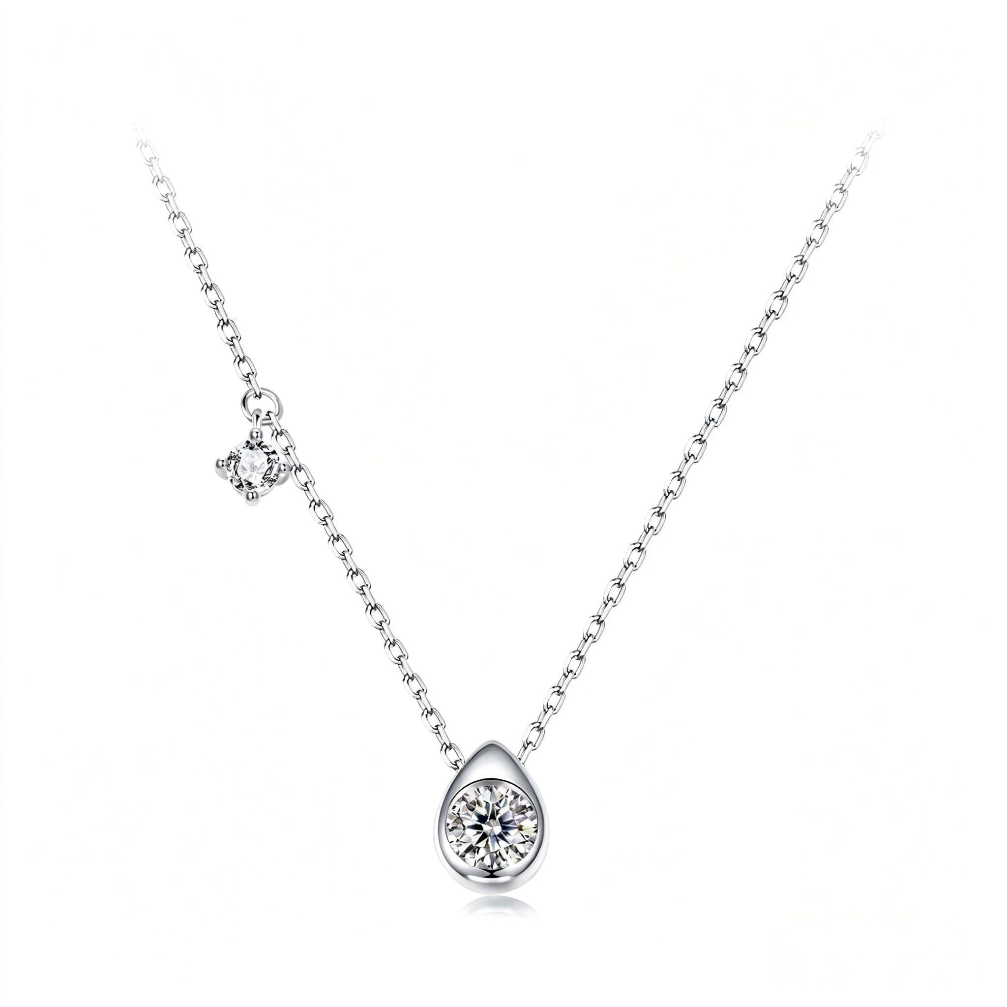 Teardrop Bezel-Set Moissanite Asymmetric Necklace | Sterling Silver