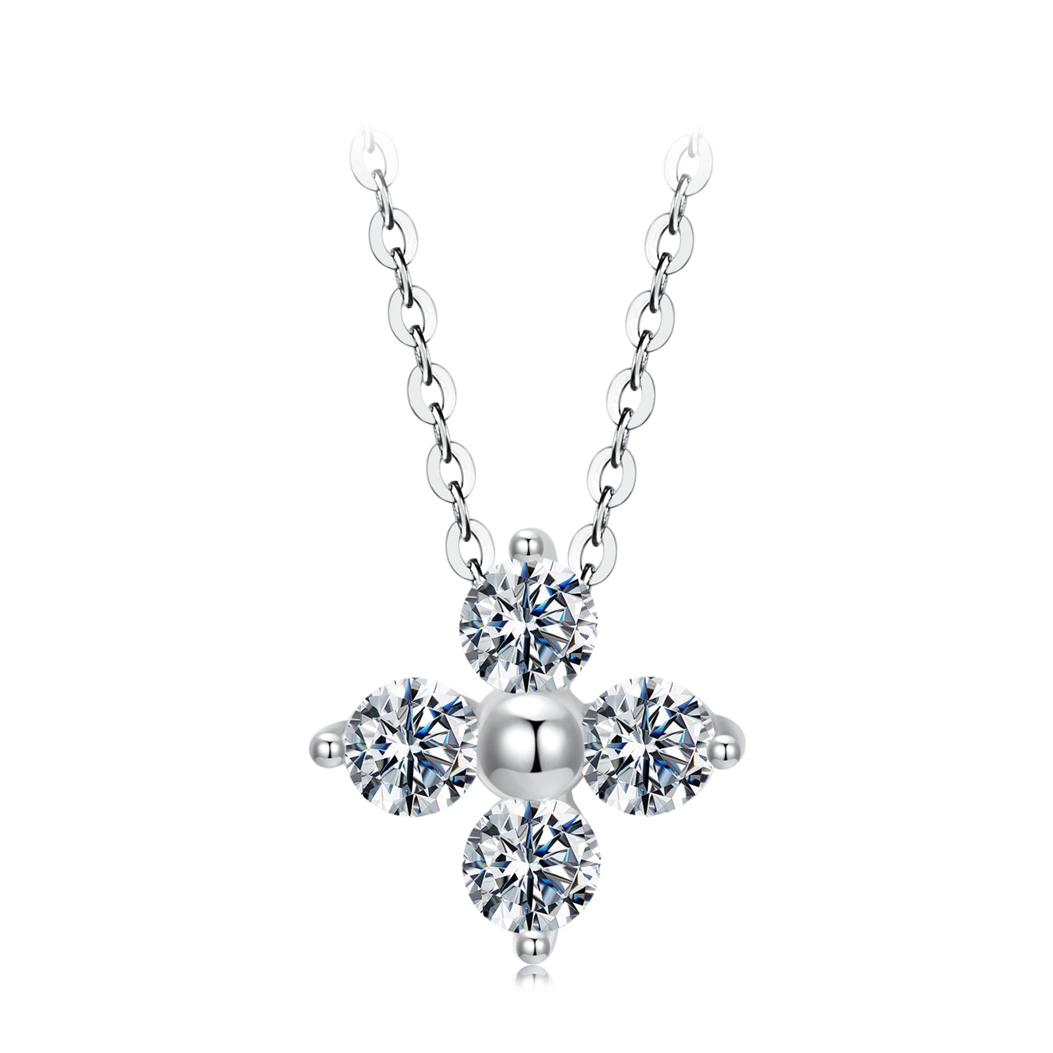 Cross Flower Pearl & Moissanite Necklace | Sterling Silver