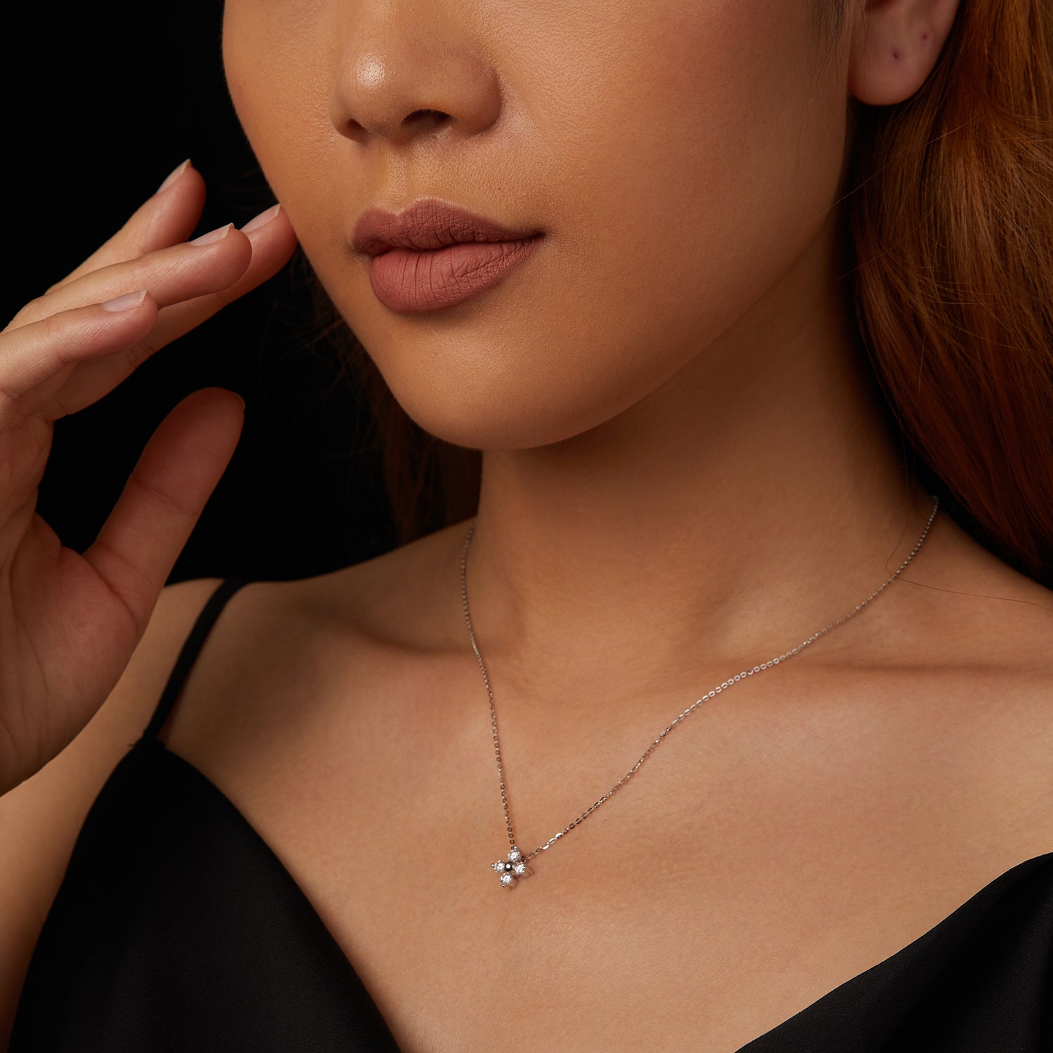 Cross Flower Pearl & Moissanite Necklace | Sterling Silver