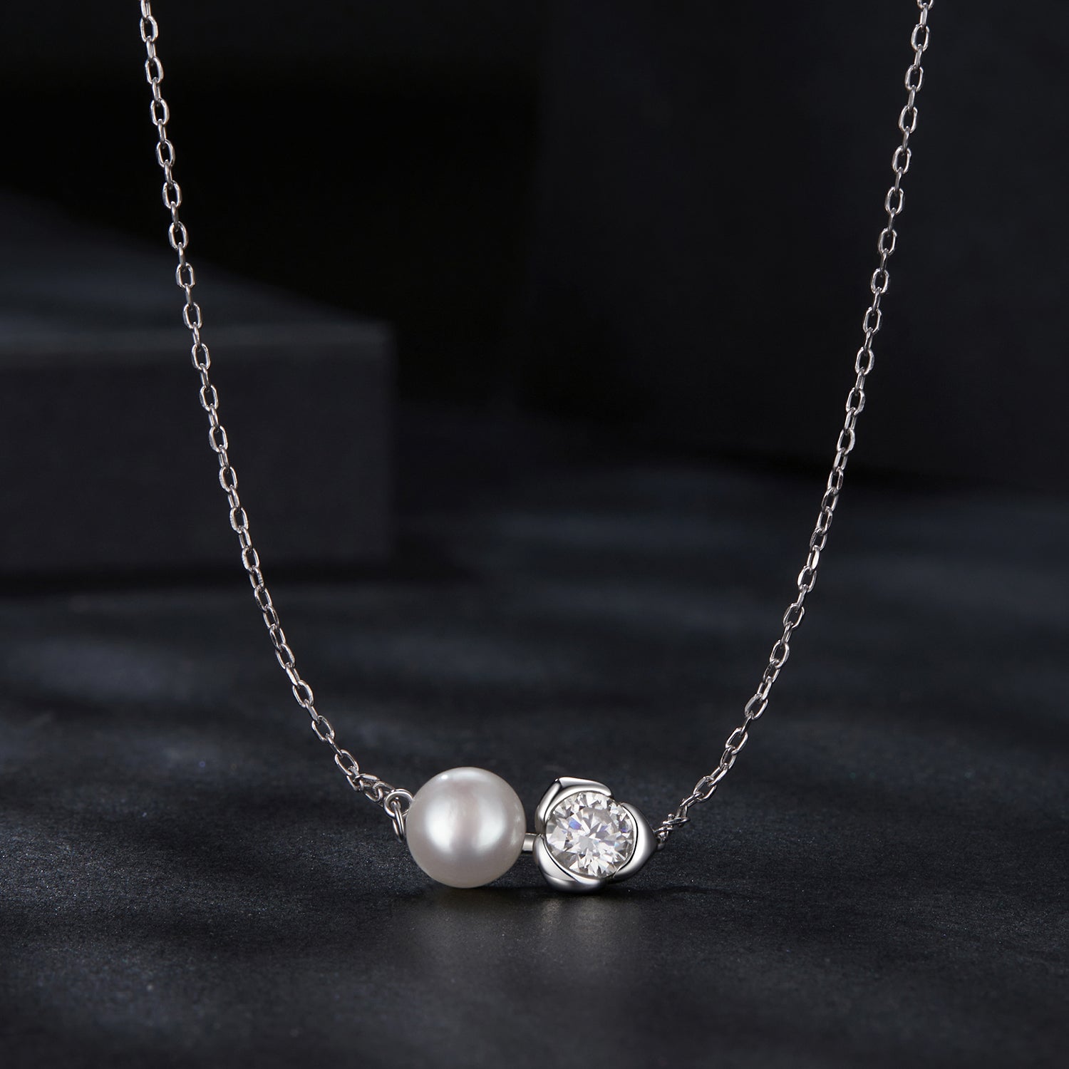 Pearl & Moissanite Duo Necklace | Sterling Silver