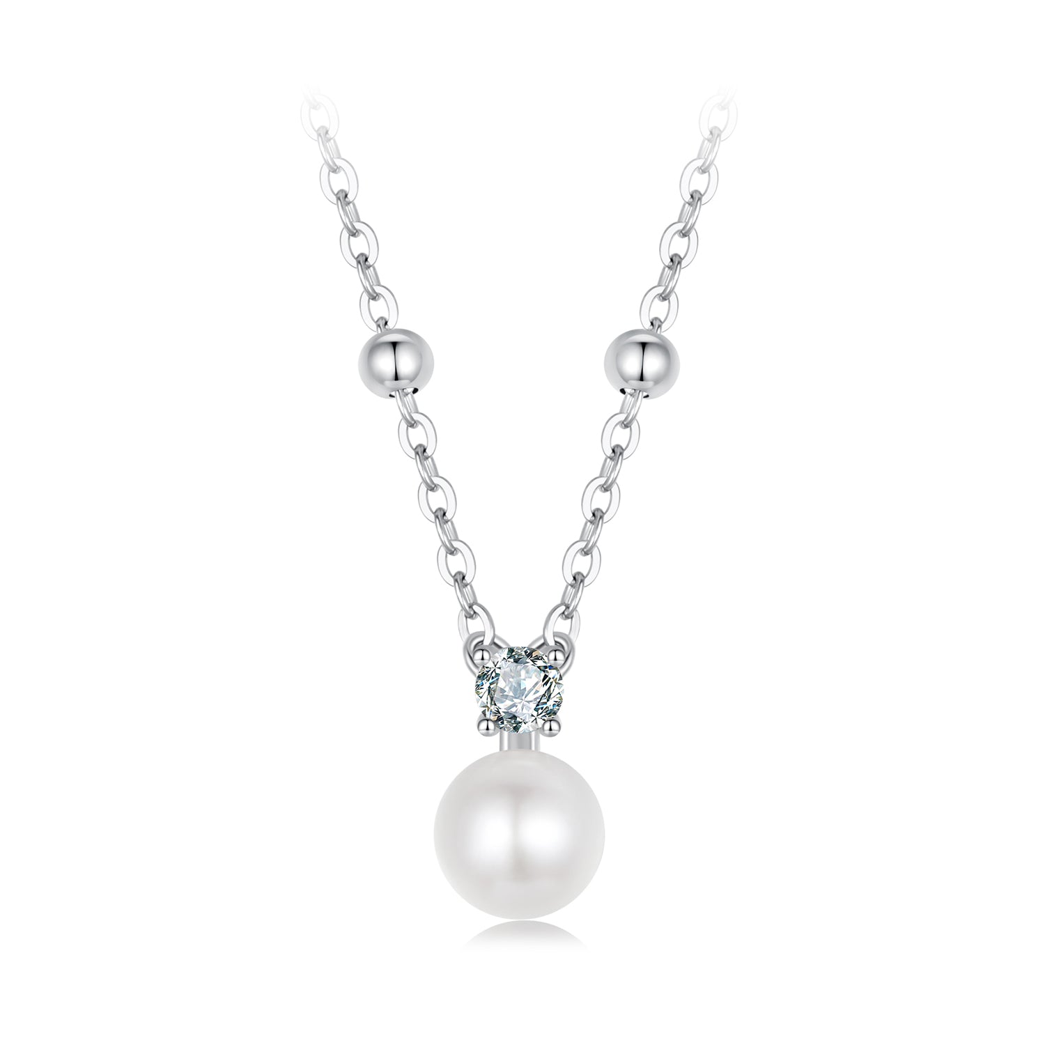 Pearl & Moissanite Pendant Necklace | Sterling Silver