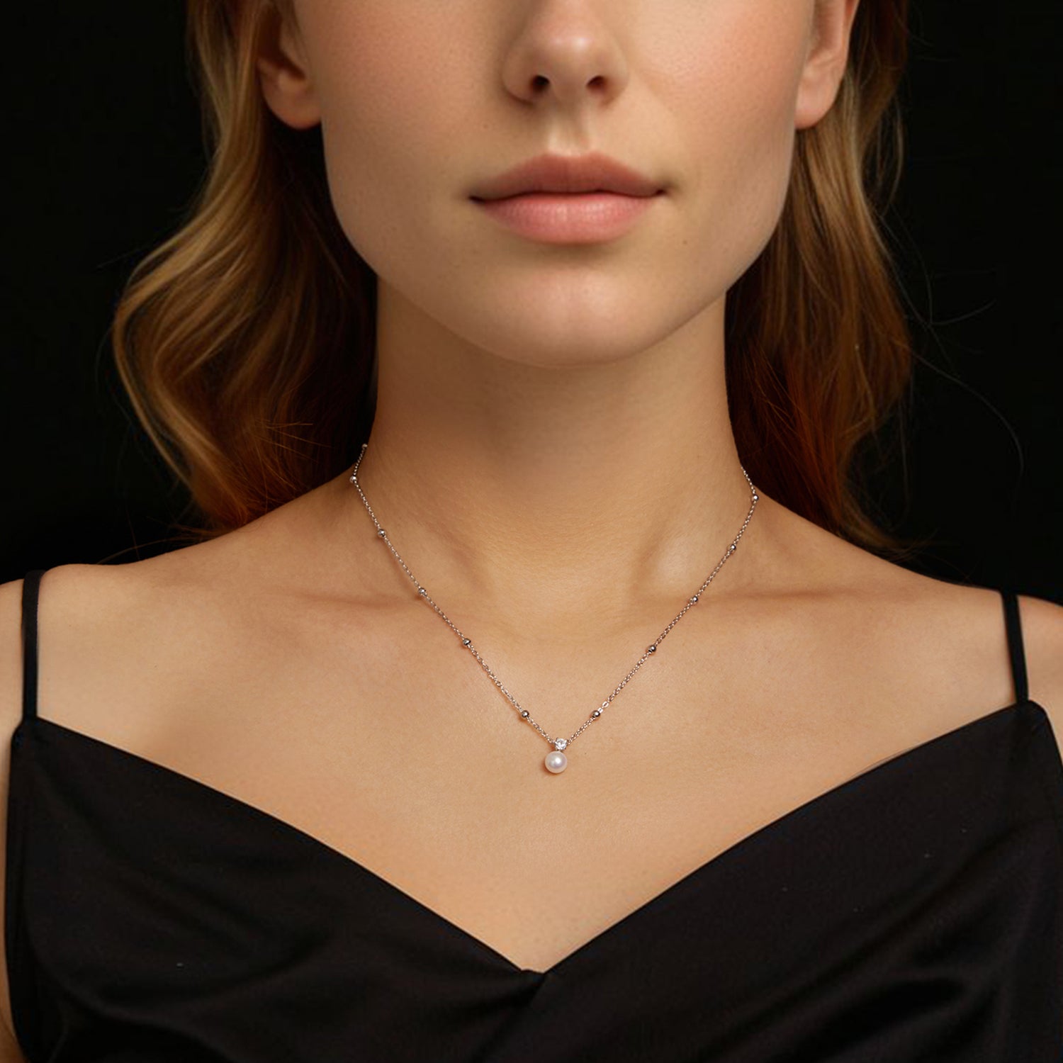 Pearl & Moissanite Pendant Necklace | Sterling Silver