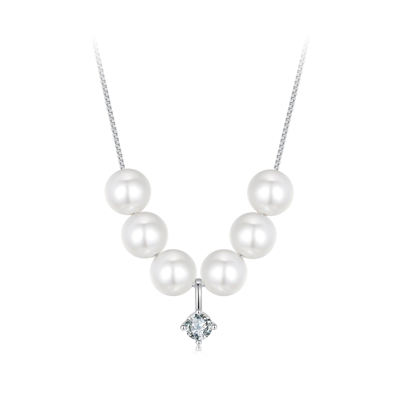 Elegant Pearl & Moissanite Drop Necklace | Sterling Silver