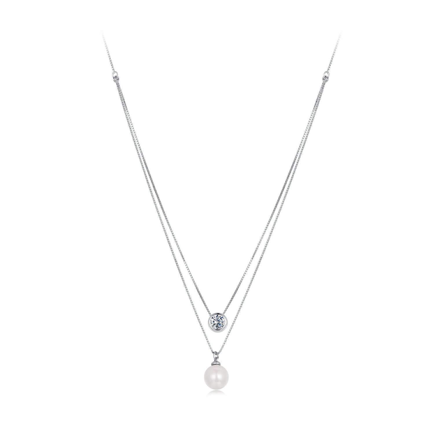 Double Layer Pearl & Moissanite Necklace | Sterling Silver