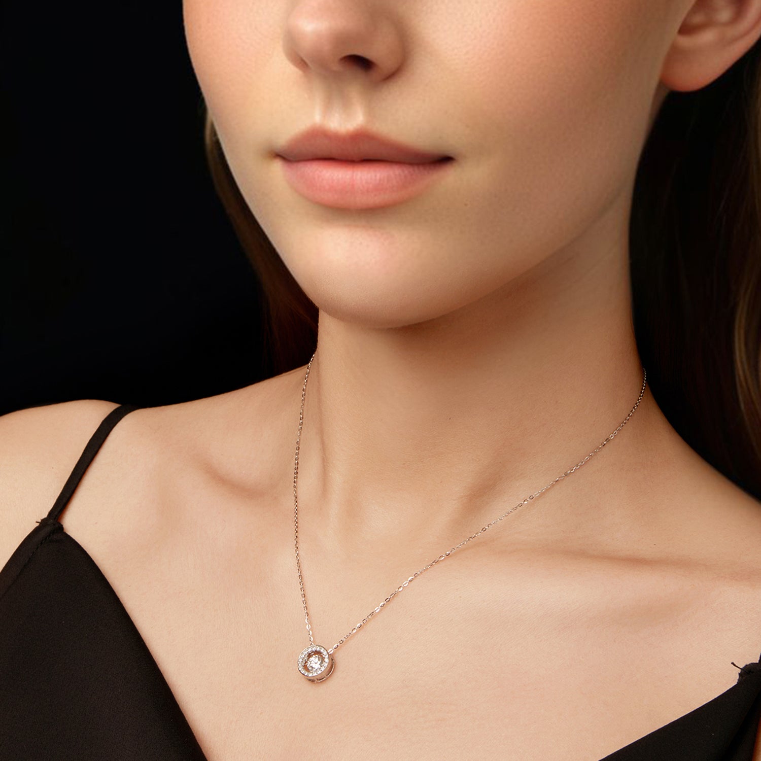 Round Halo Moissanite Necklace | Sterling Silver