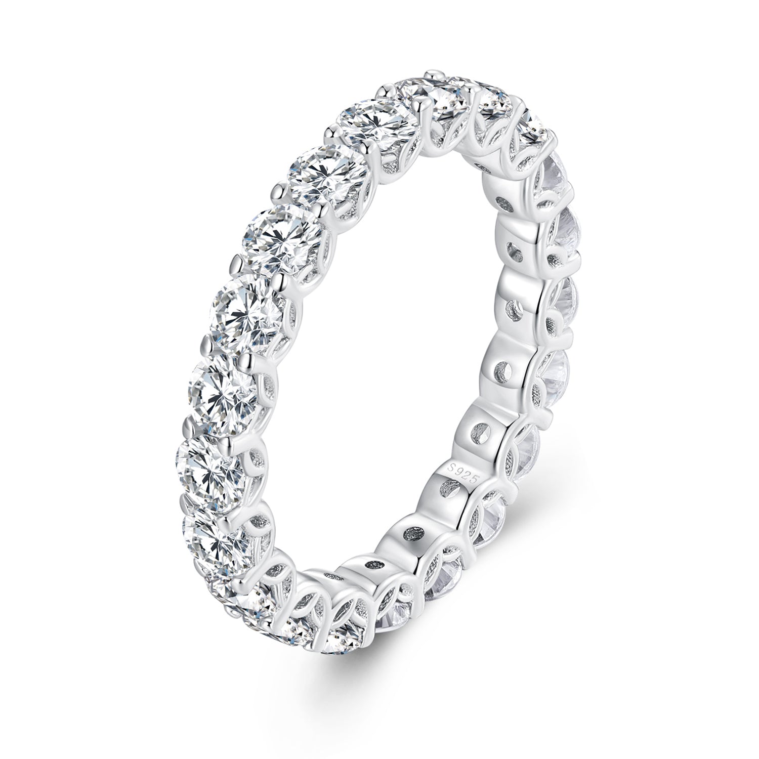 Vintage Moissanite Eternity Ring | Floral Design in Sterling Silver
