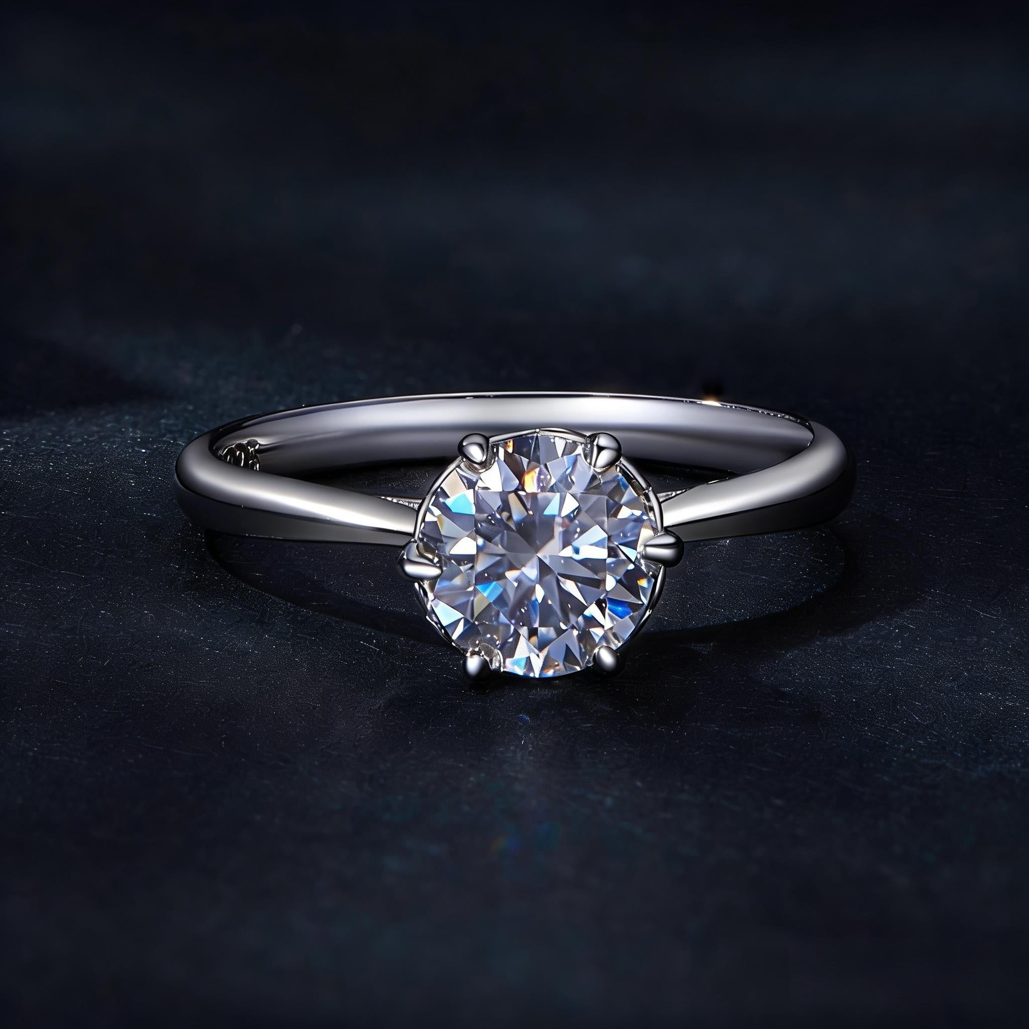 Brilliant Six-Prong Solitaire Moissanite Ring | Engagement Ring in Sterling Silver