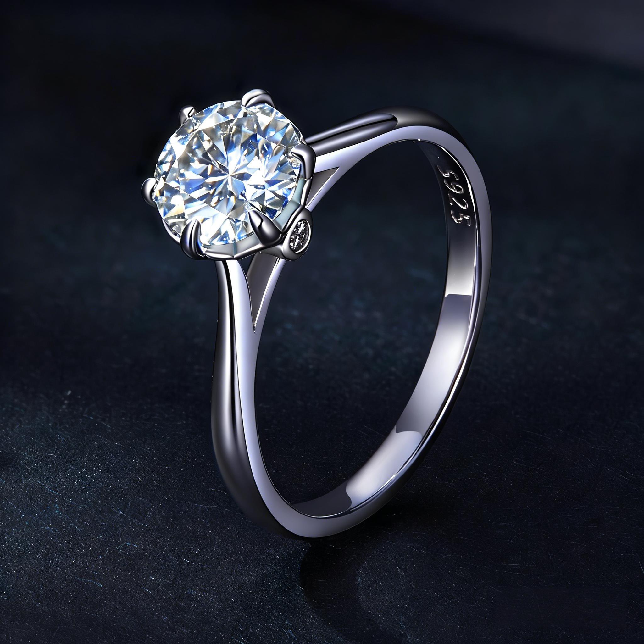 Brilliant Six-Prong Solitaire Moissanite Ring | Engagement Ring in Sterling Silver