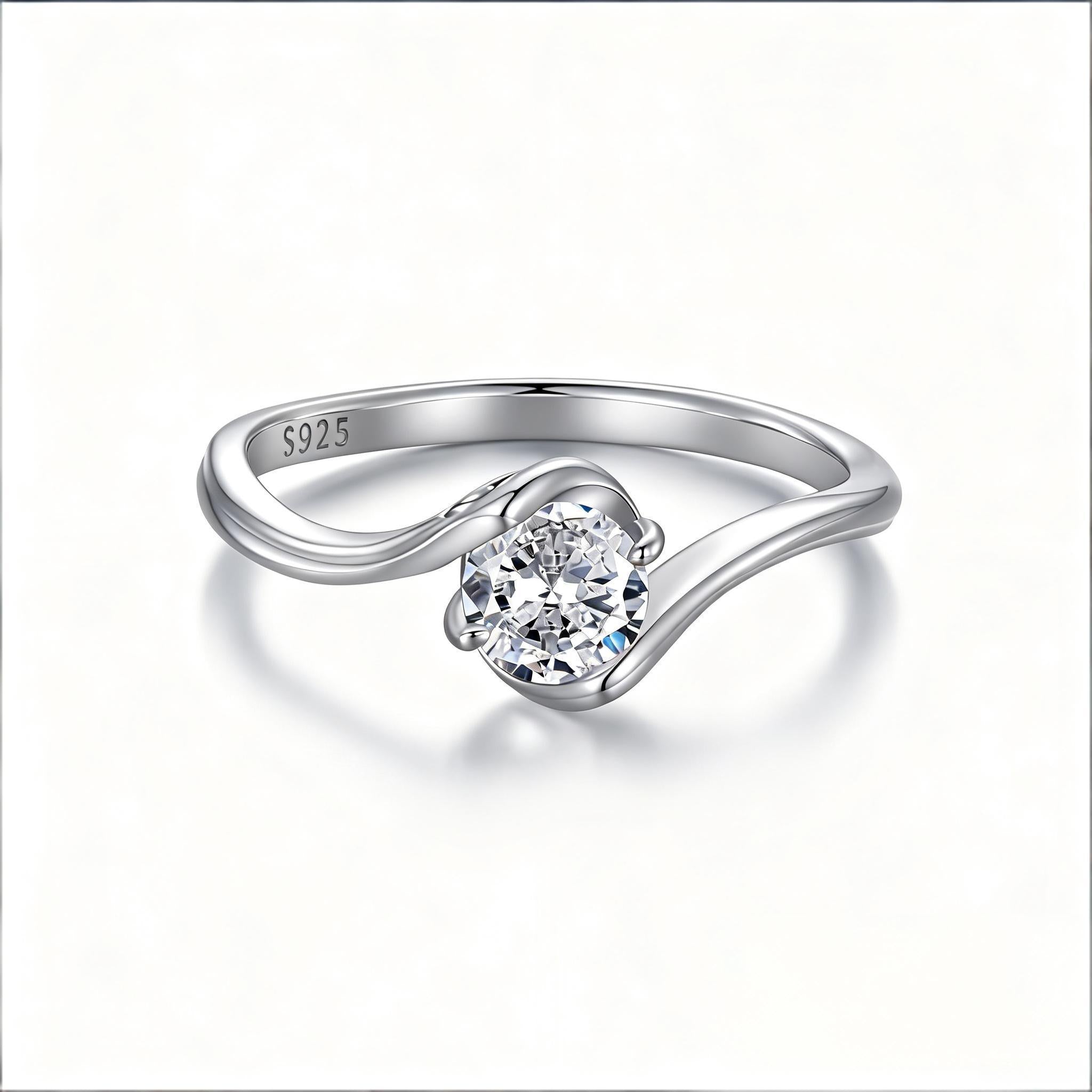 Elegant Twist Solitaire Moissanite Ring | Sterling Silver