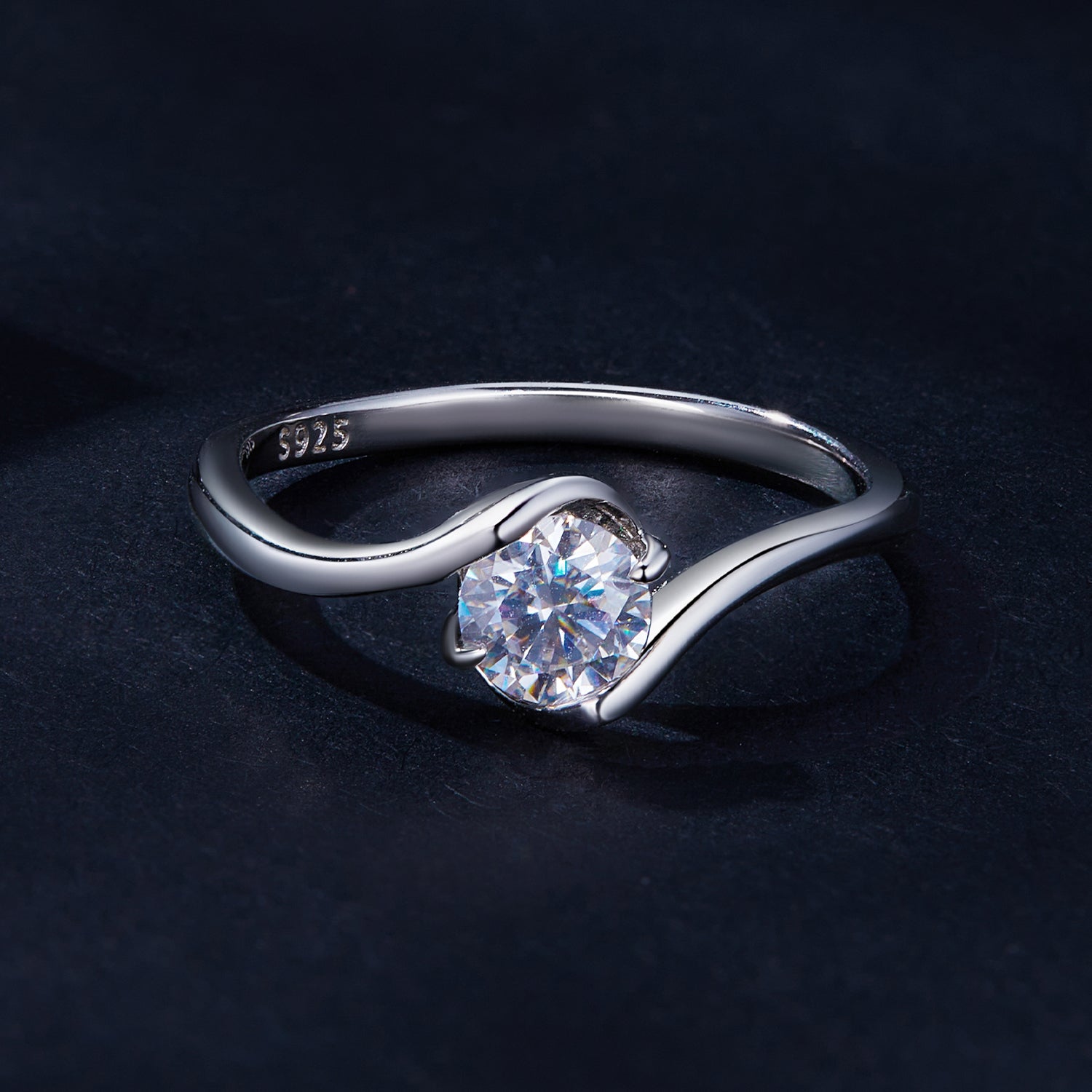 Elegant Twist Solitaire Moissanite Ring | Sterling Silver