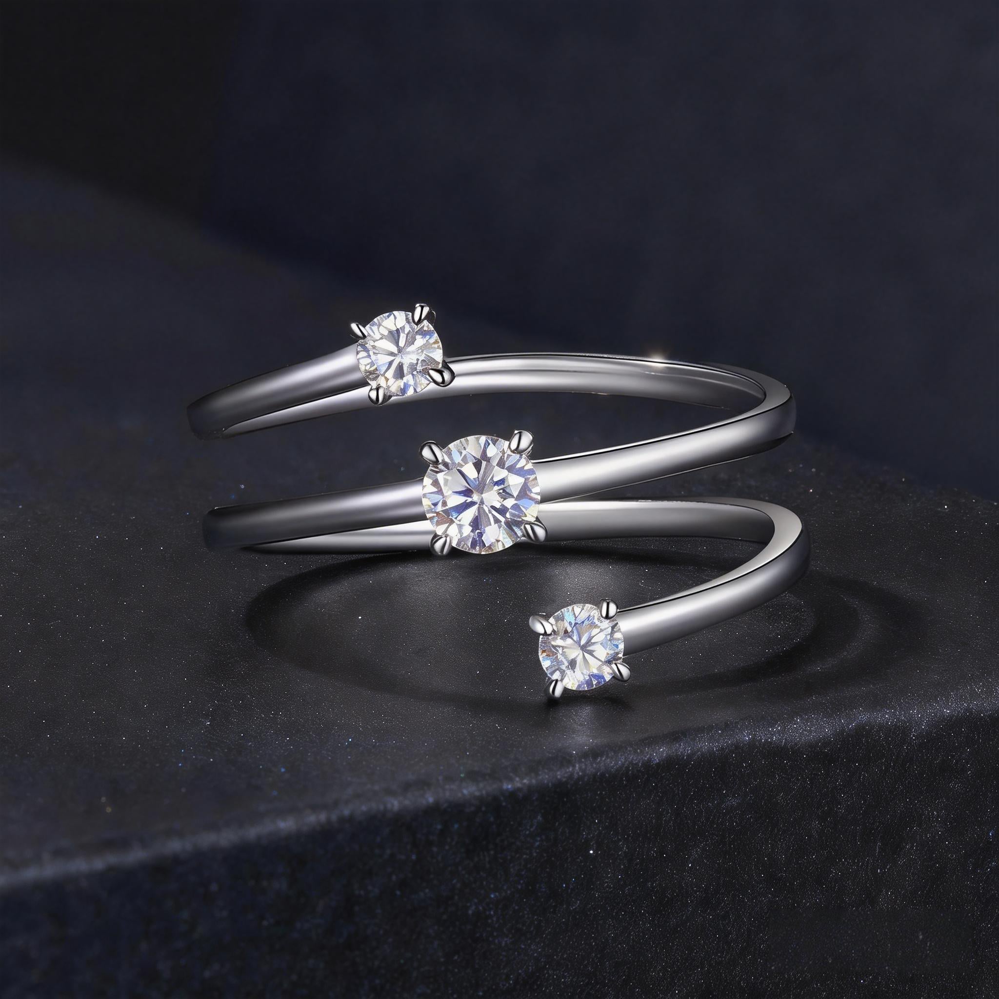 Past Present Future Three-Stone Moissanite Ring | Adjustable in Sterling Silver