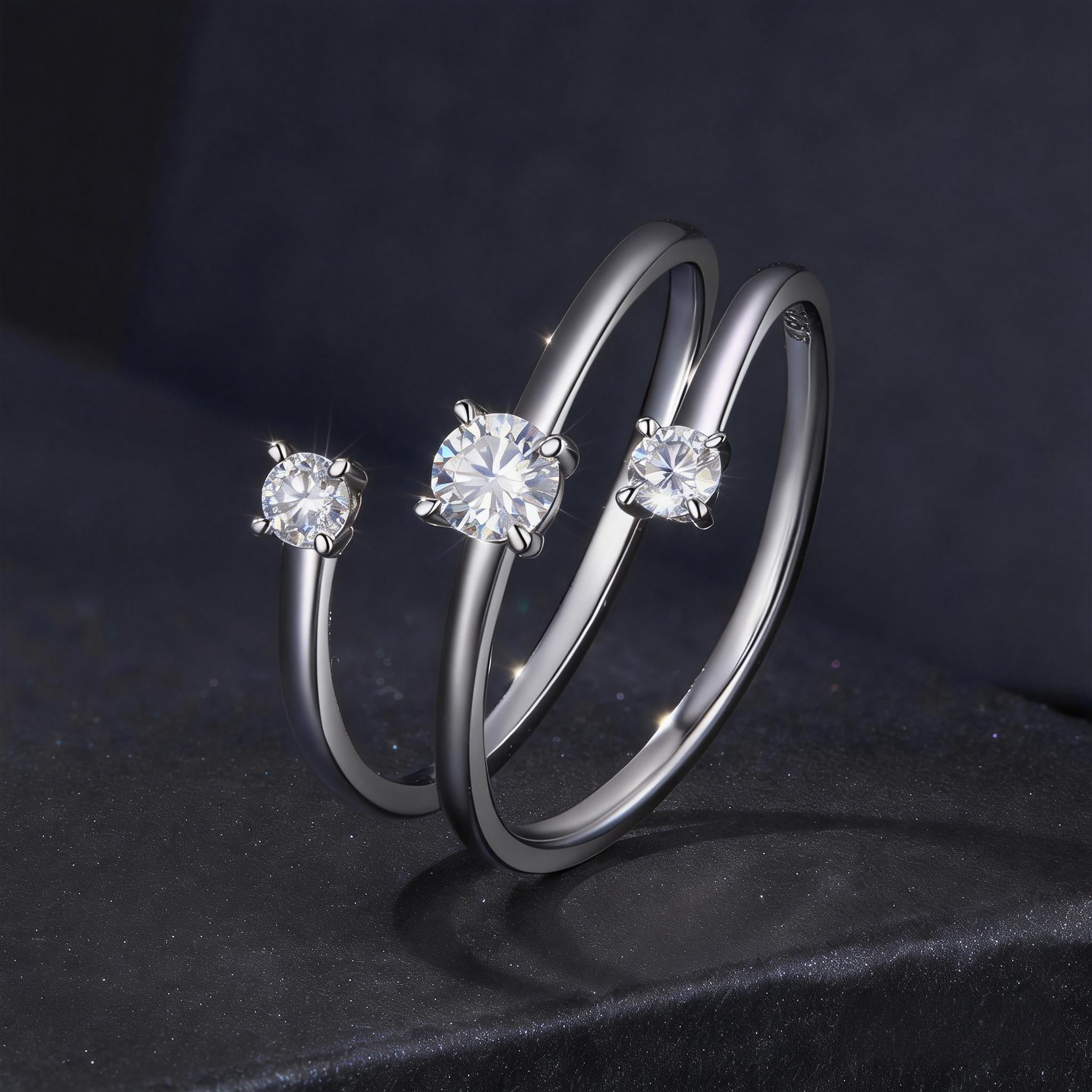 Past Present Future Three-Stone Moissanite Ring | Adjustable in Sterling Silver