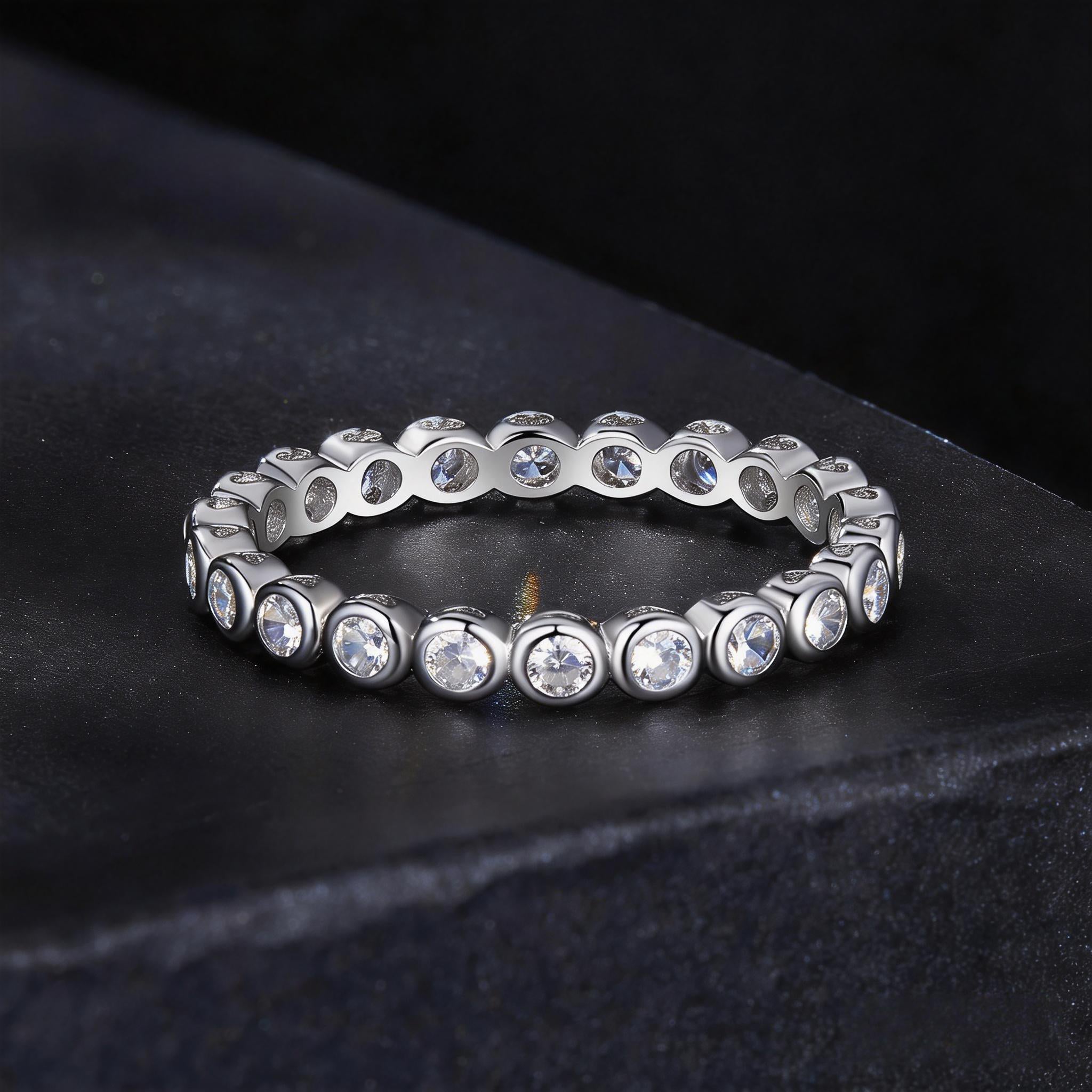 Bezel-Set Moissanite Eternity Band Ring | Sterling Silver