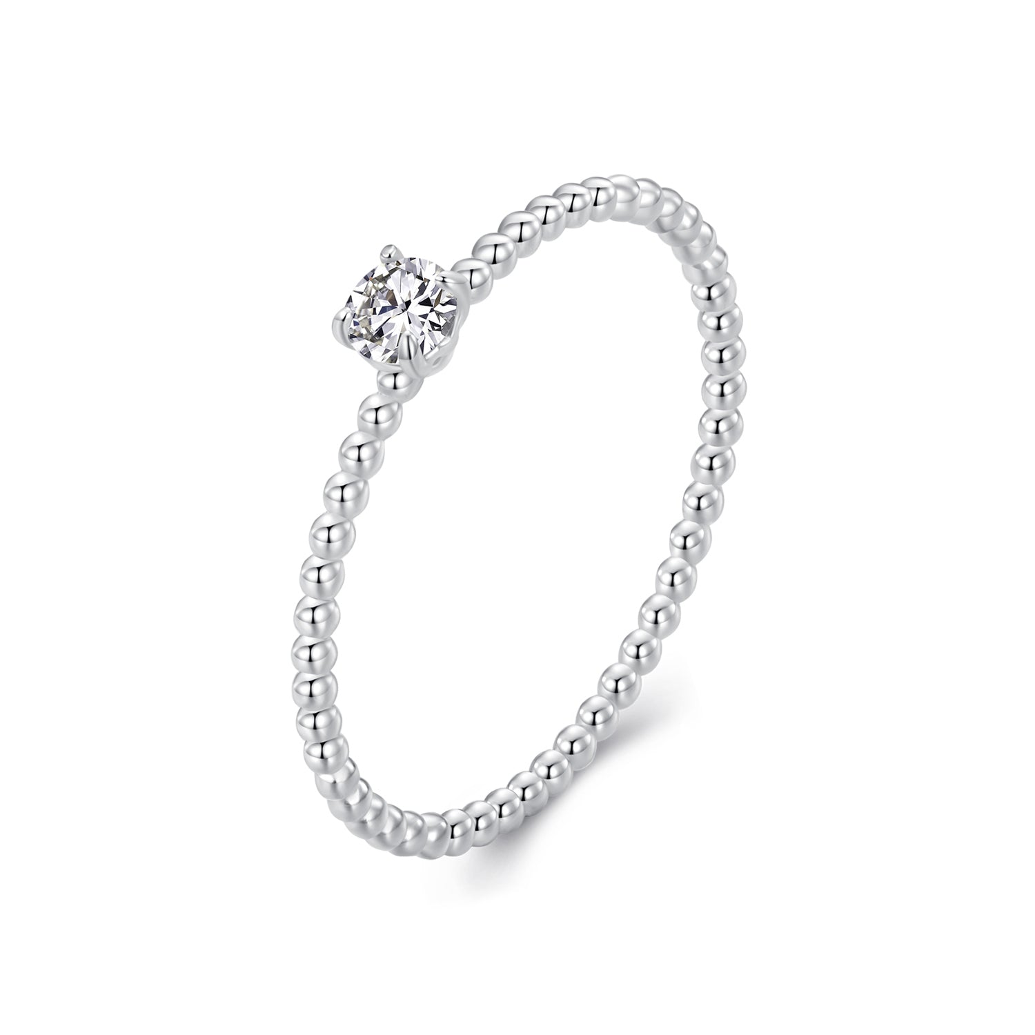 Timeless Beaded Stackable Ring with Round Cut Moissanite | Sterling Silver