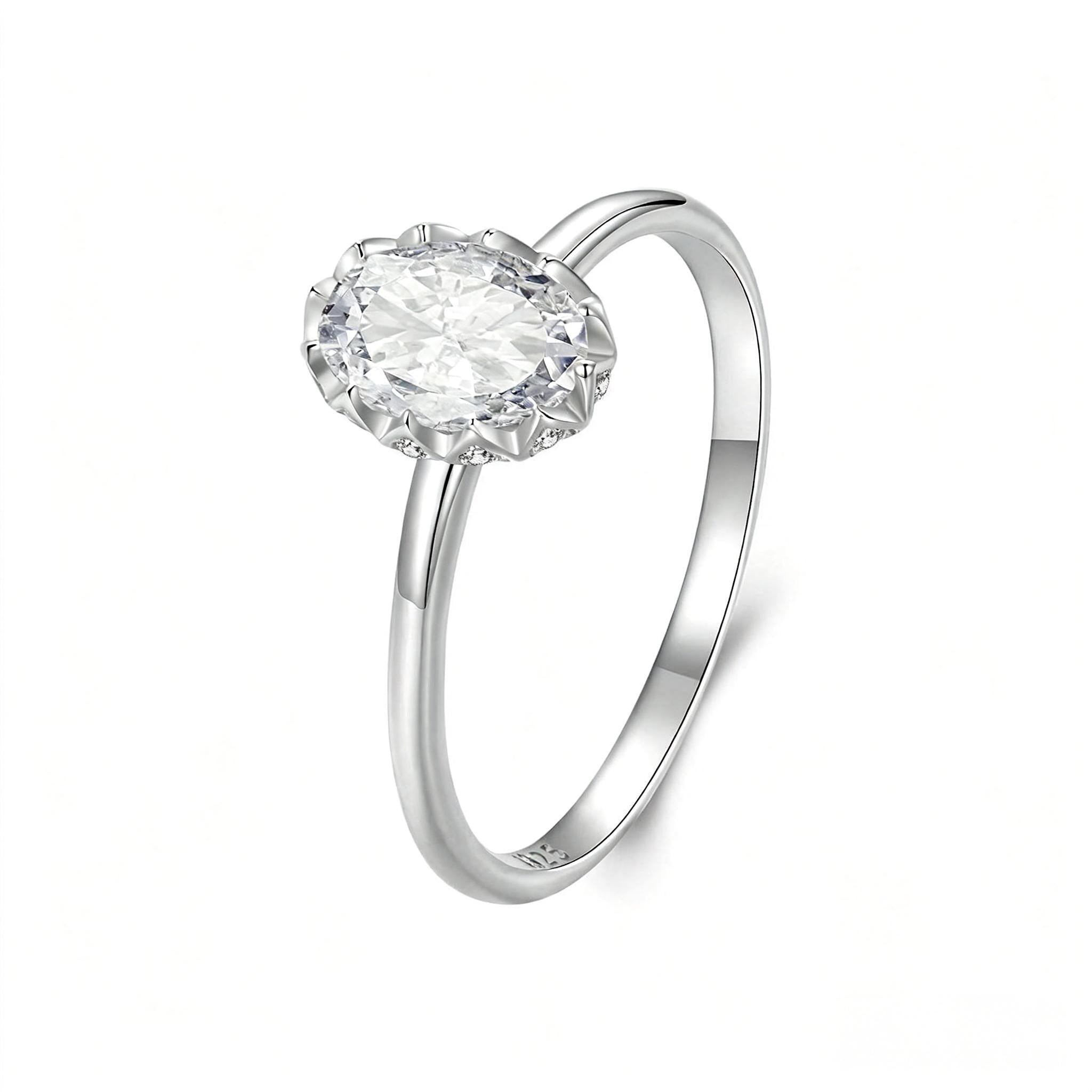 Oval Halo Moissanite Ring | Sterling Silver