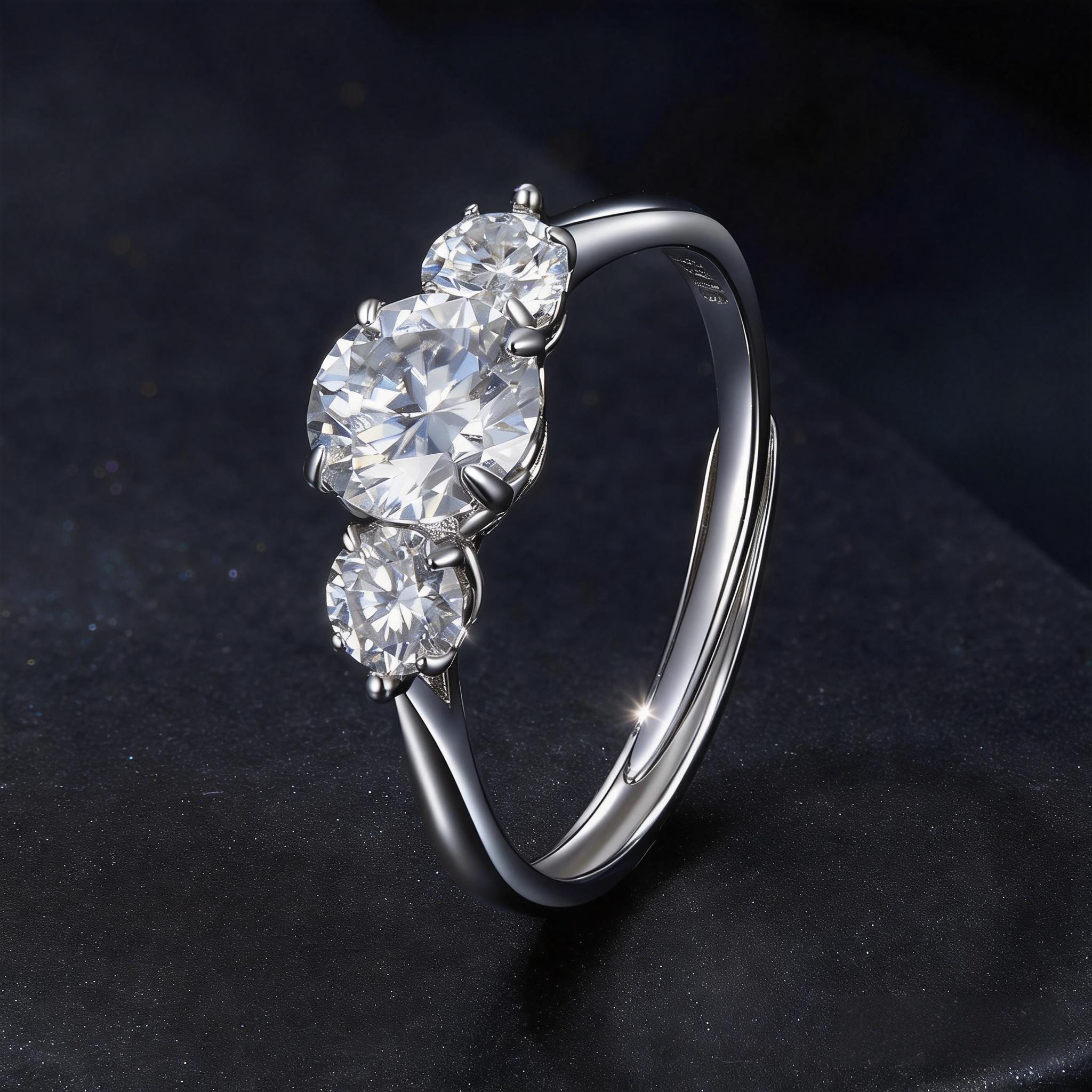 Geometric Faceted Three-Stone Moissanite Ring | Adjustable in Sterling Silver