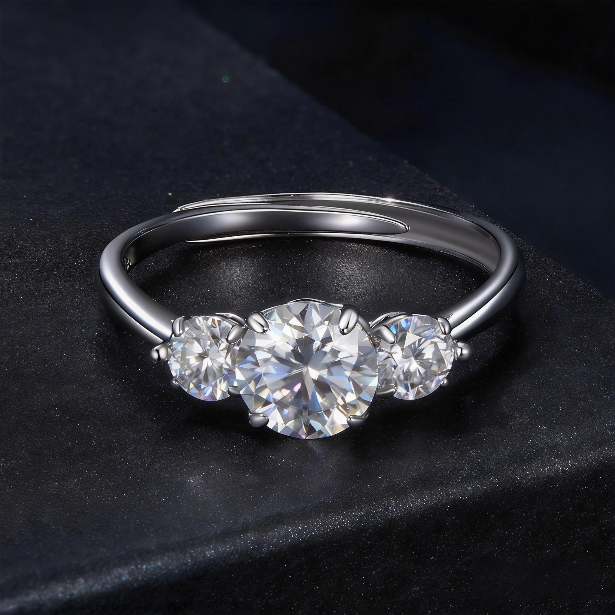 Geometric Faceted Three-Stone Moissanite Ring | Adjustable in Sterling Silver