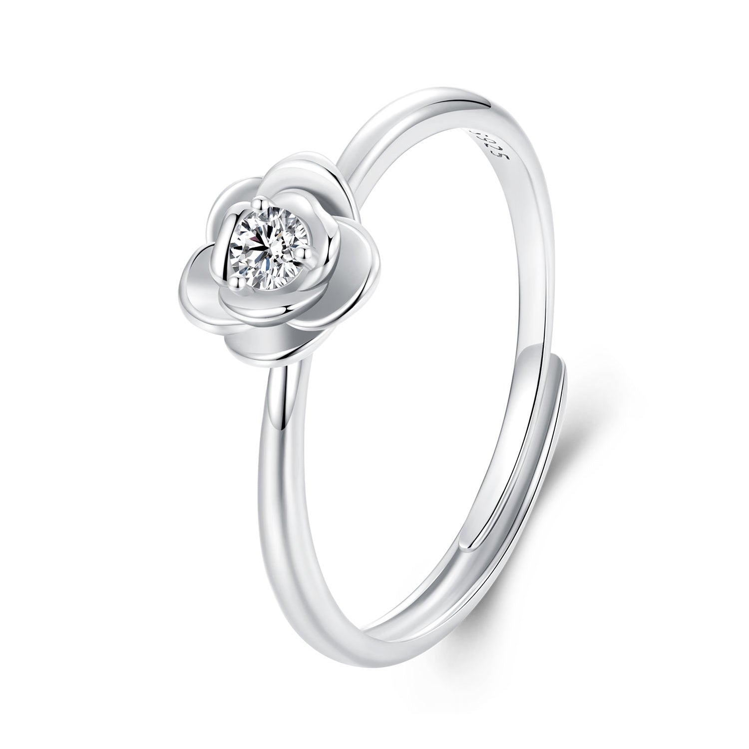 Romantic Rose Flower Moissanite Adjustable Ring | Sterling Silver