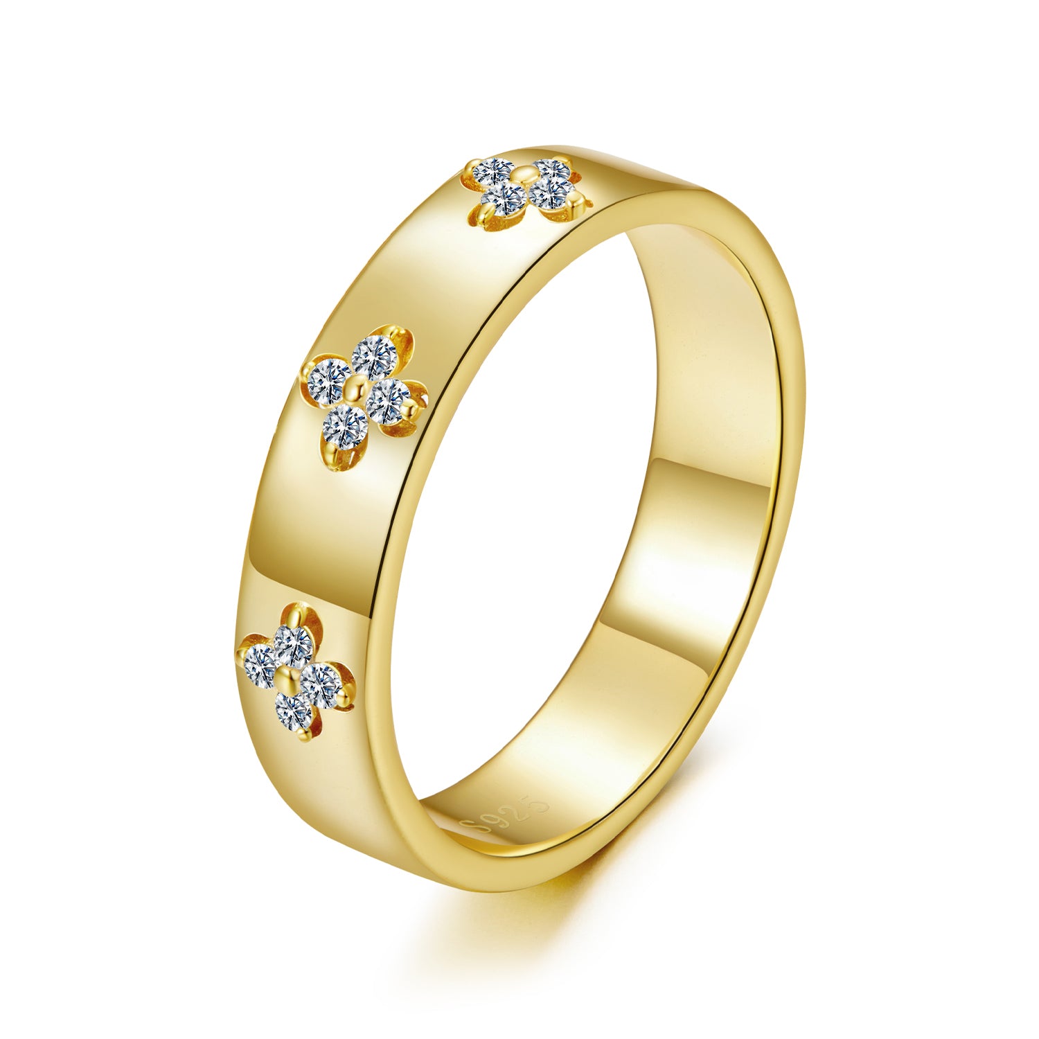Four-Leaf Clover Moissanite Ring | Gold Plated Sterling Silver