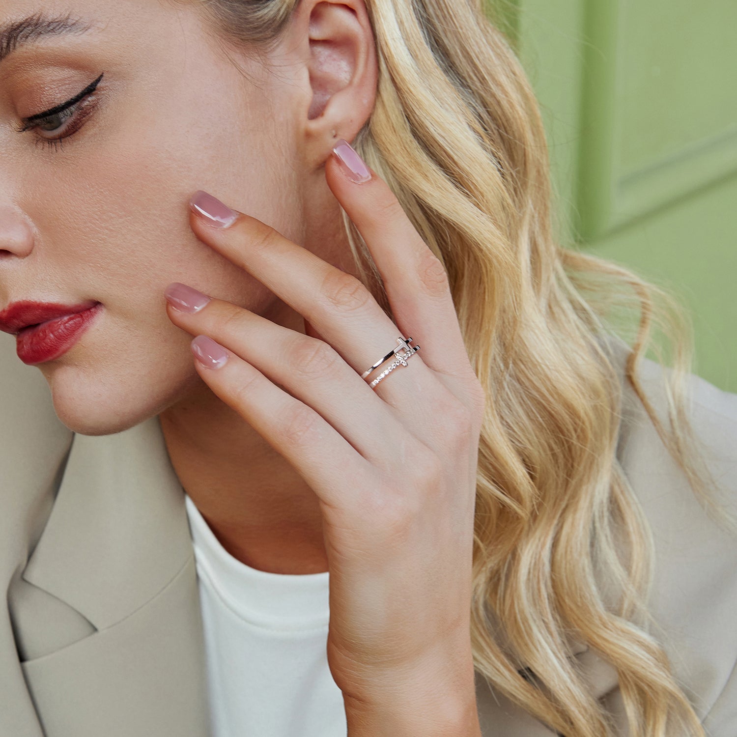 Cross Double-Band Ring | Pavé in Sterling Silver