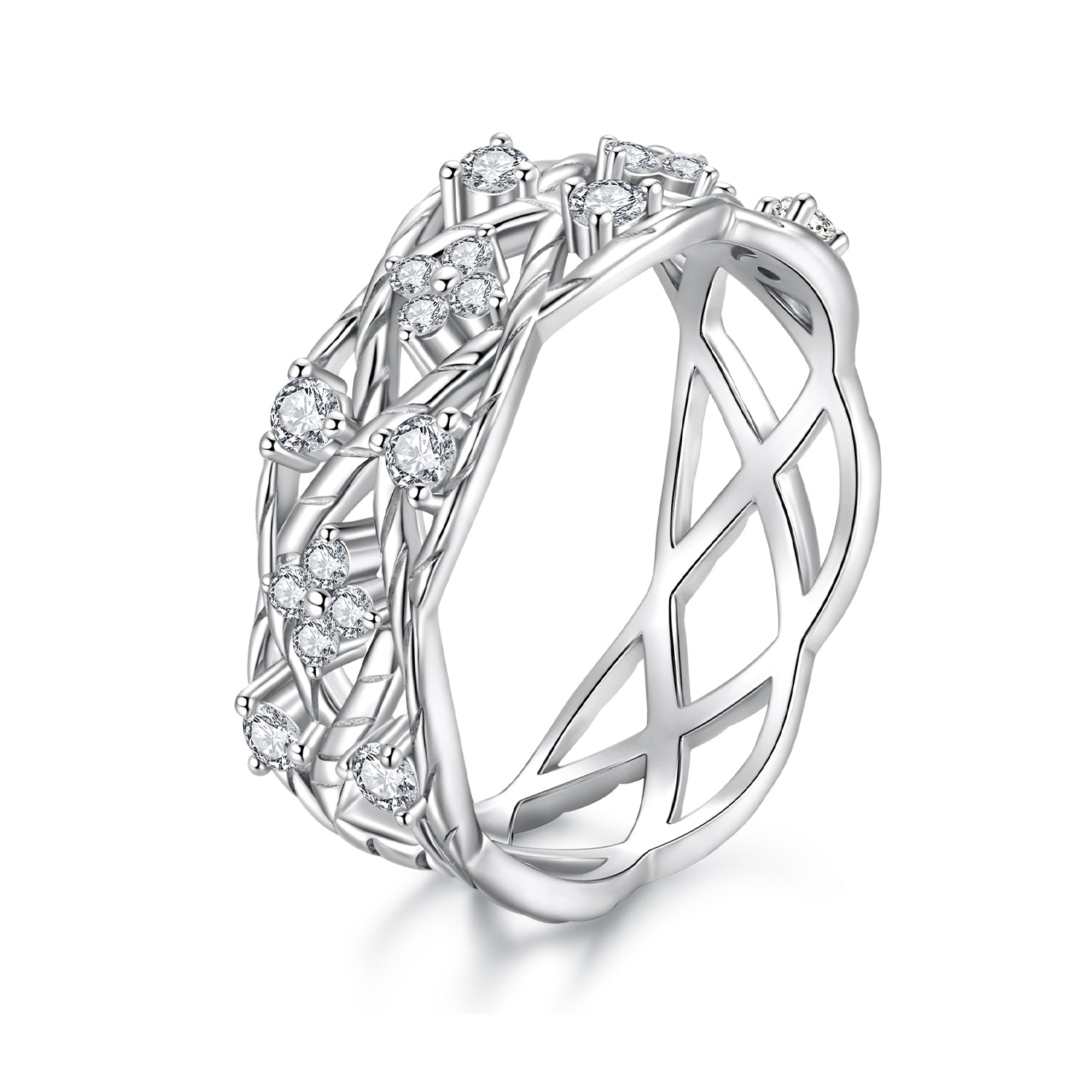 Four Leaf Clover Vine Moissanite Ring | Sterling Silver
